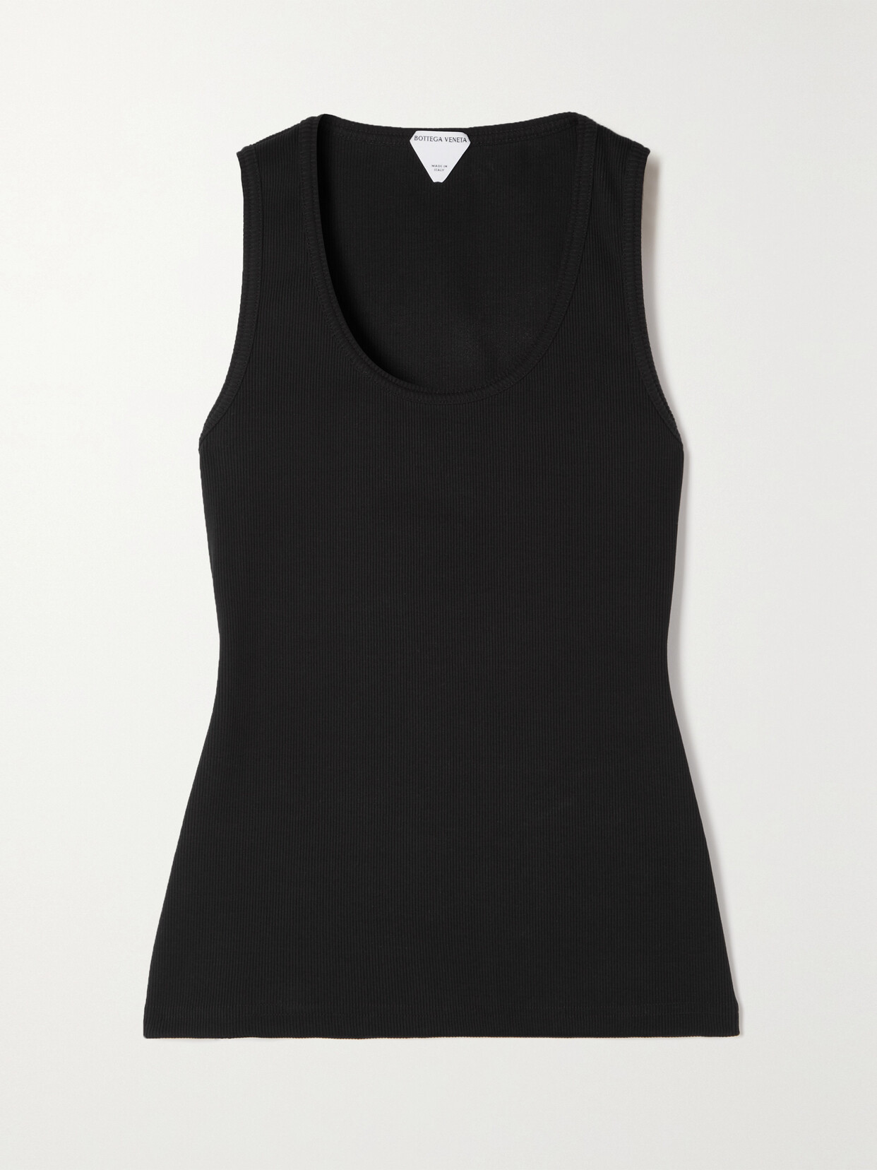 Shop Bottega Veneta Ribbed Stretch-cotton Jersey Tank In Black