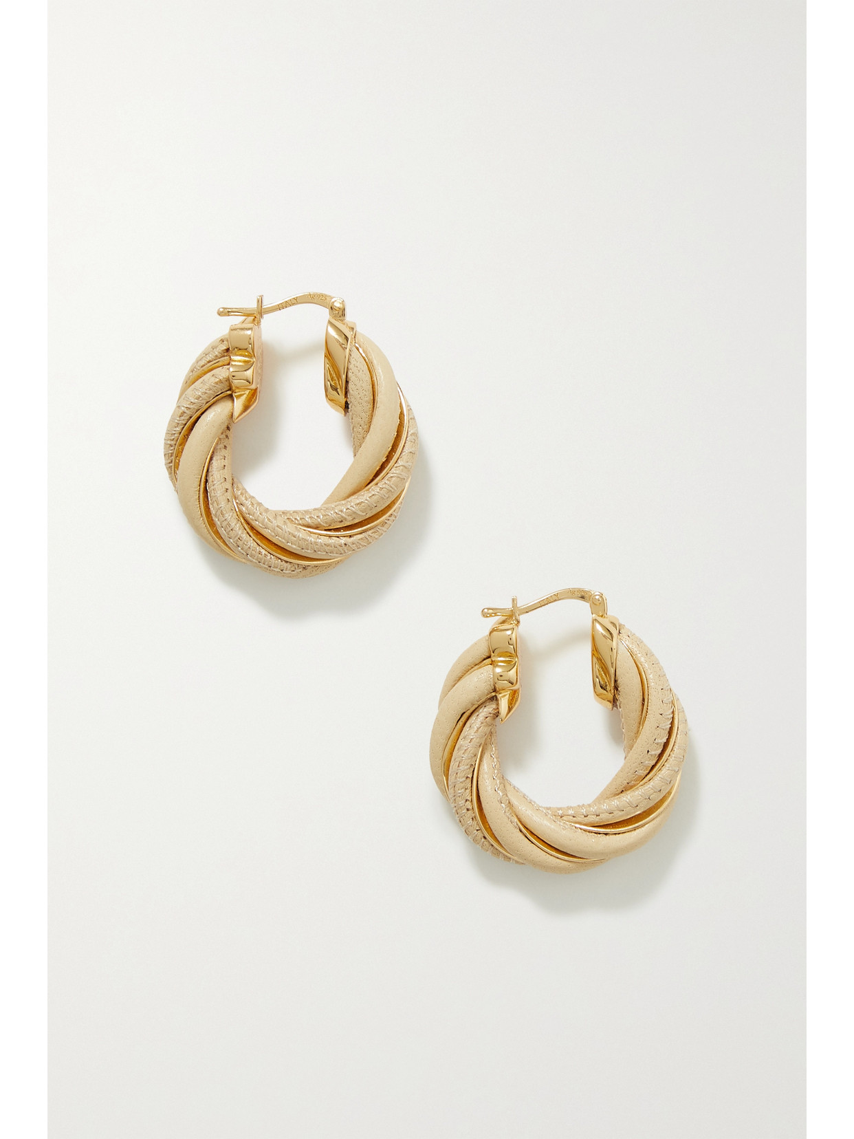 Bottega Veneta - Twist Gold-tone And Leather Hoop Earrings - Neutrals