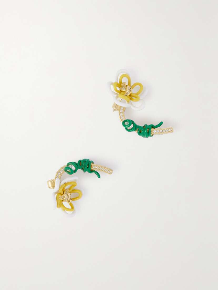 Bottega Veneta Flora White And Gold-tone, Zirconia And Enamel Earrings