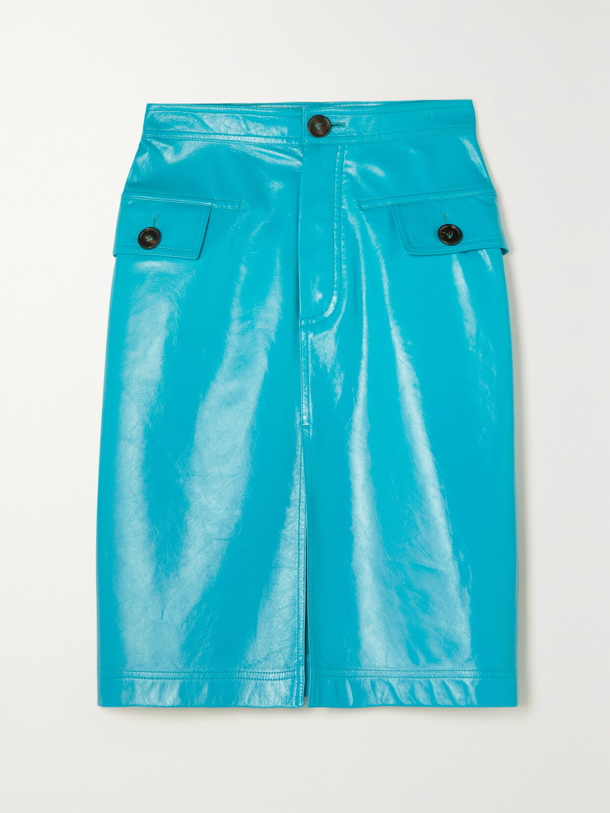 Bottega Veneta Glossed-leather Skirt In Blue