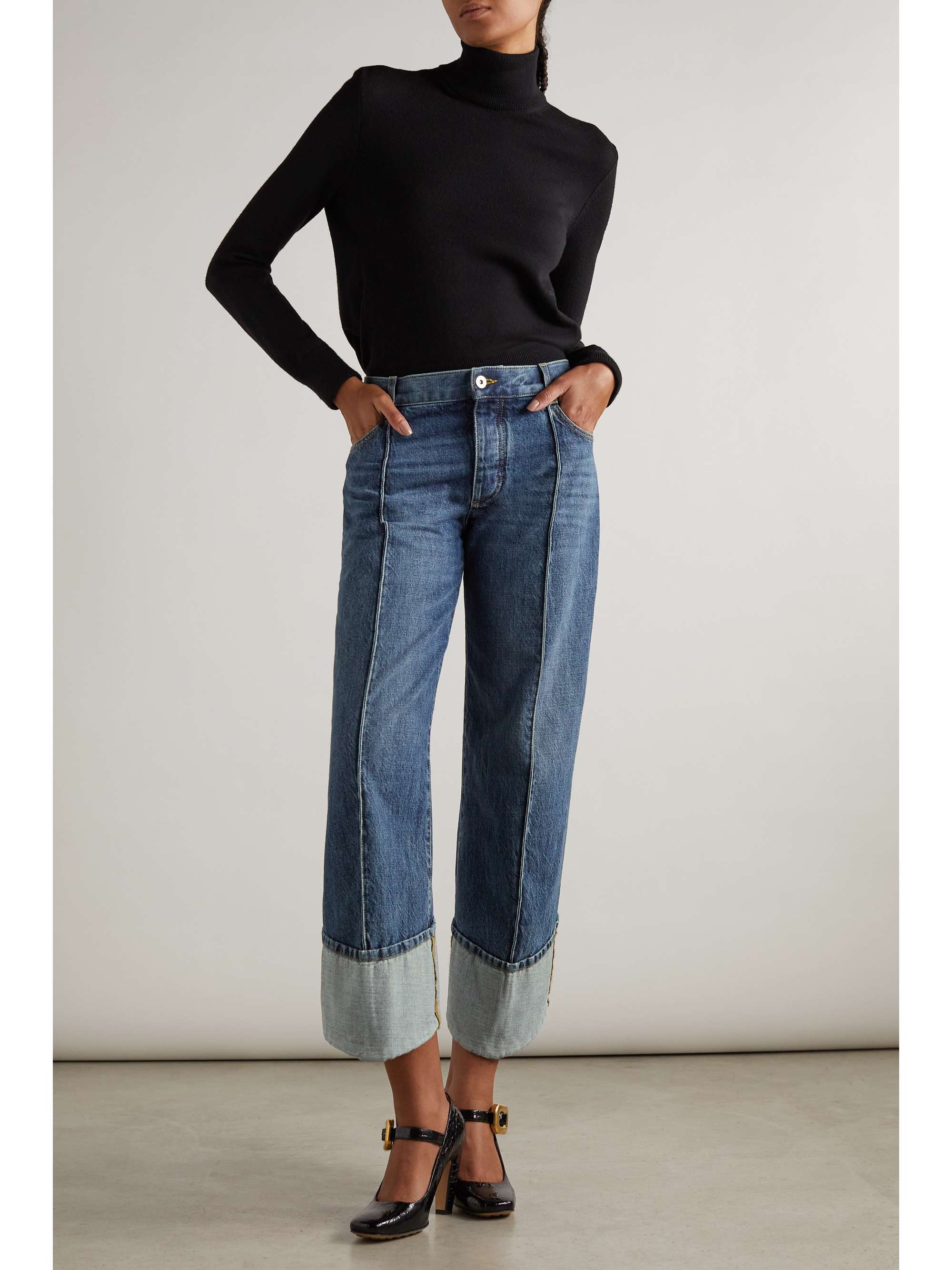 Pintucked mid-rise straight-leg jeans