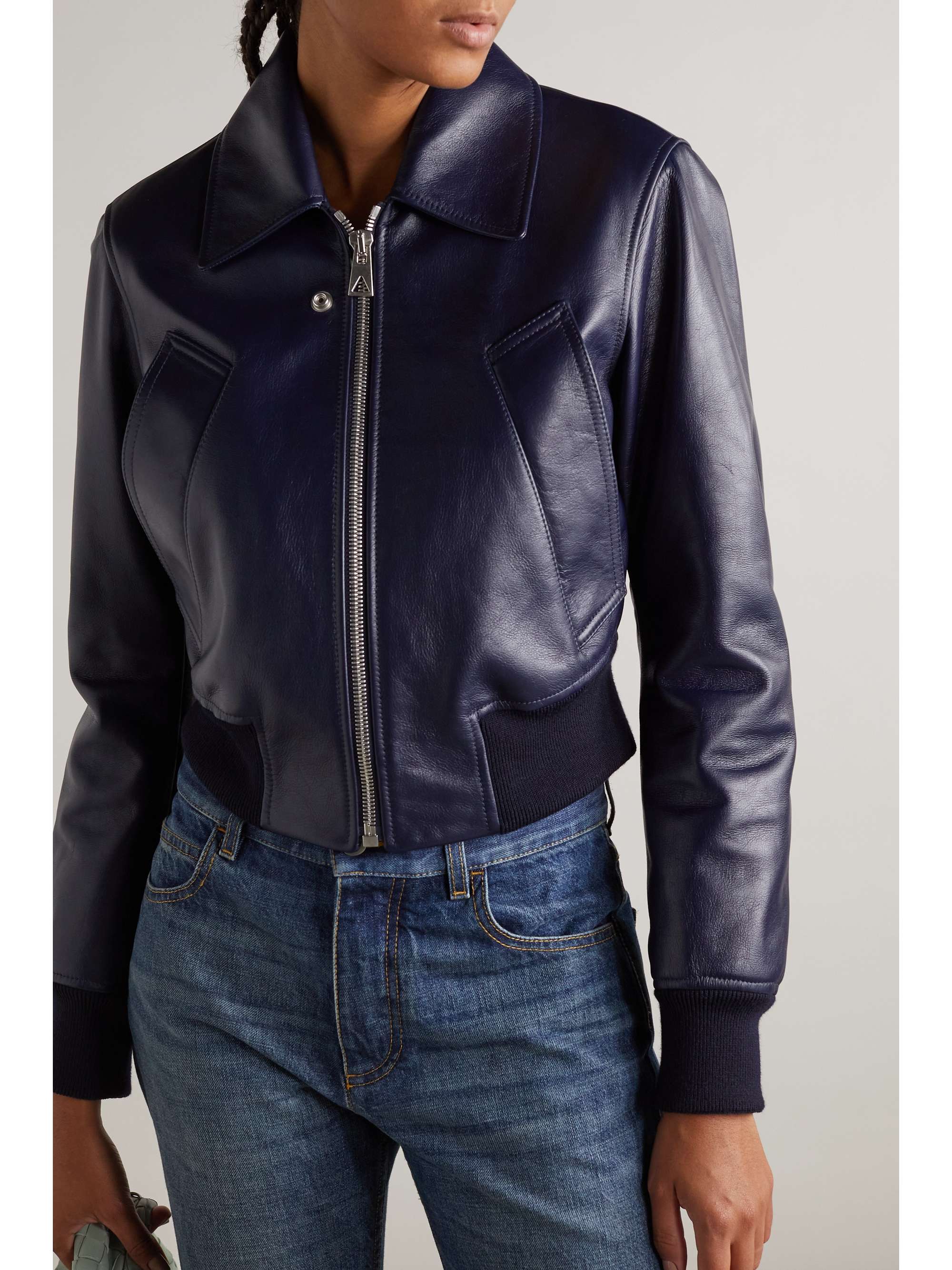 BOTTEGA Texturedleather bomber jacket NETAPORTER