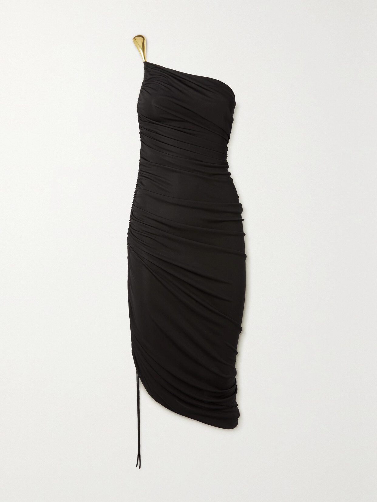 Bottega Veneta - One-shoulder Asymmetric Embellished Satin-jersey Midi Dress - Black