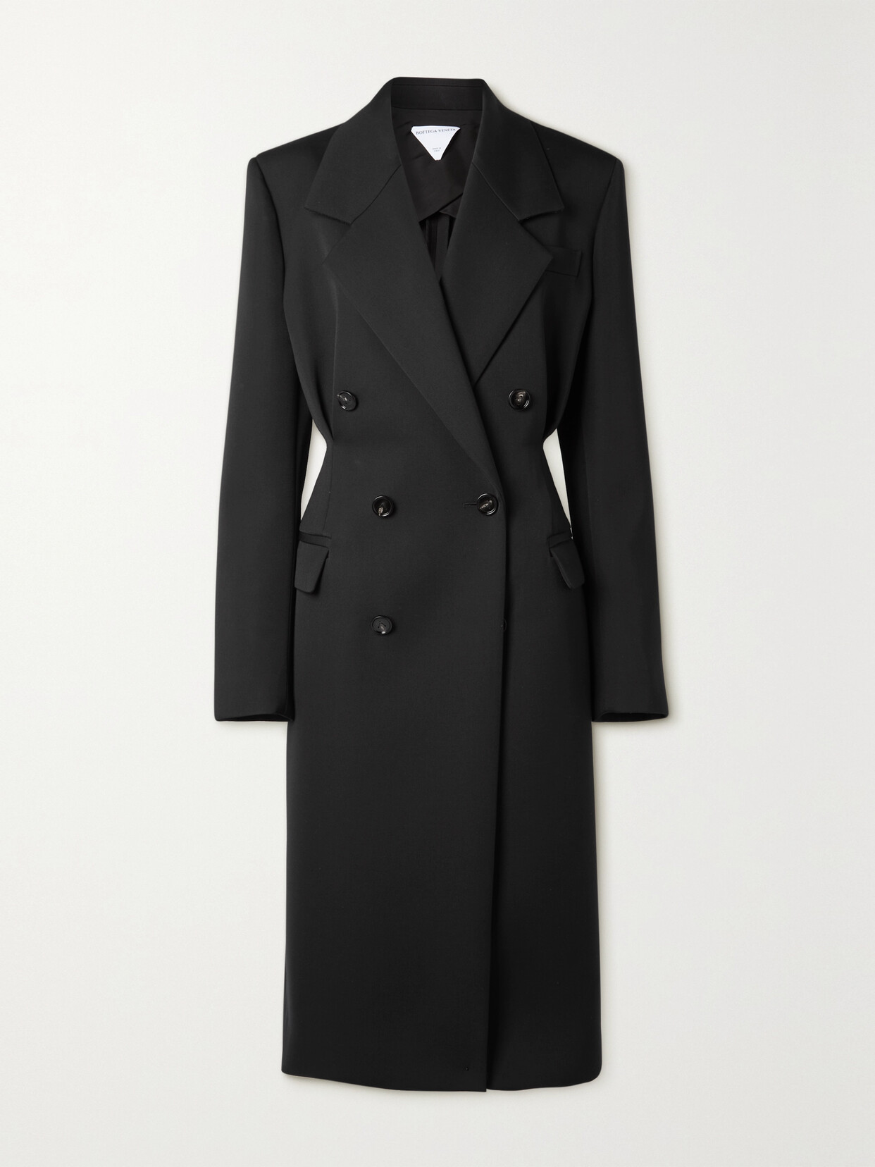 Bottega Veneta Compact Wool Double Breast Coat In Black