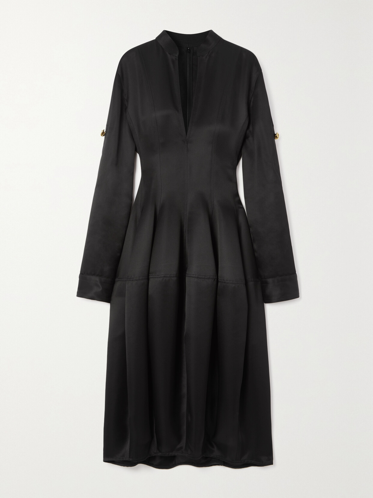 Bottega Veneta Embellished Paneled Silk-twill Midi Dress - Black