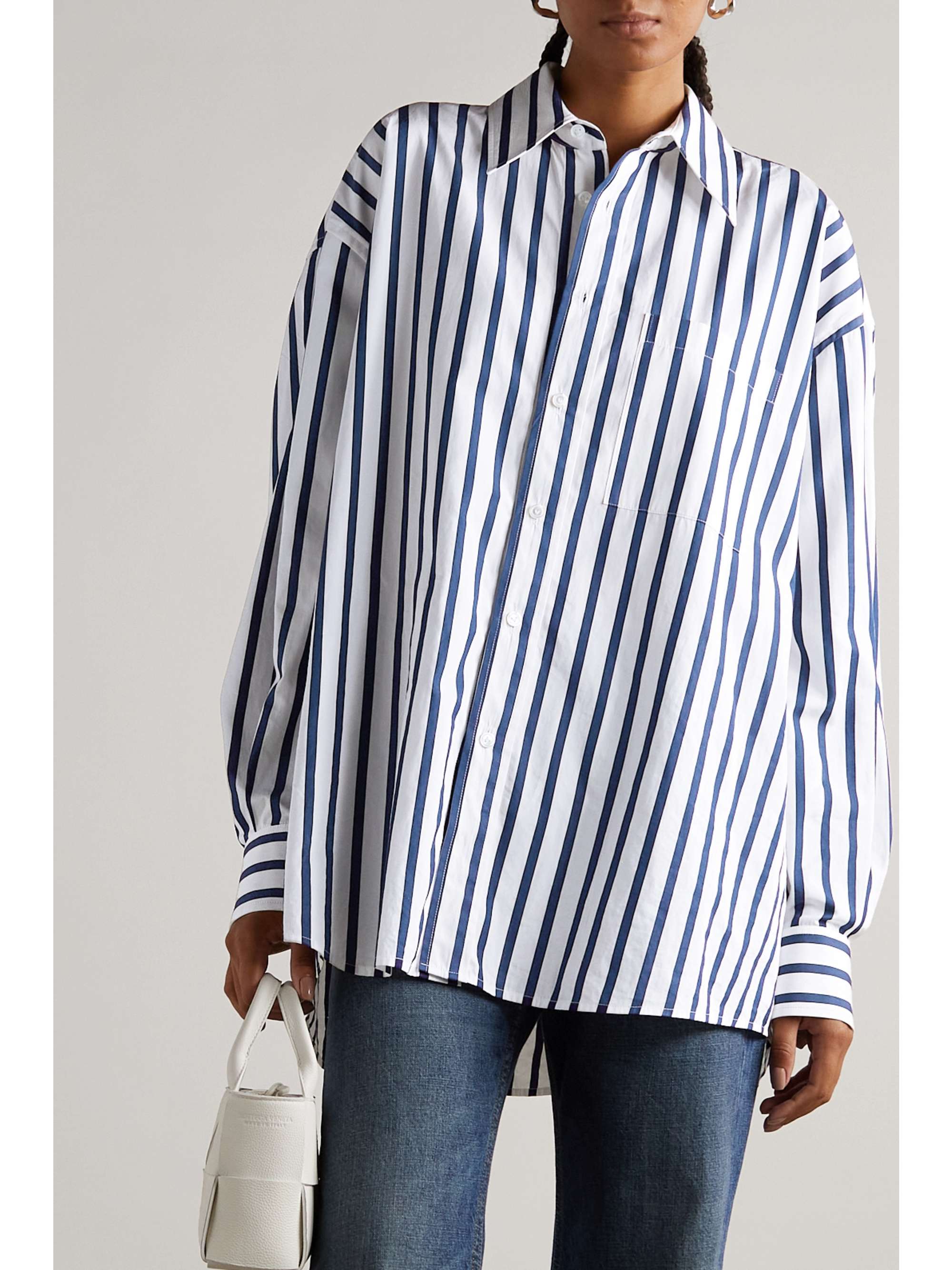 BOTTEGA VENETA Oversized striped cotton-poplin shirt