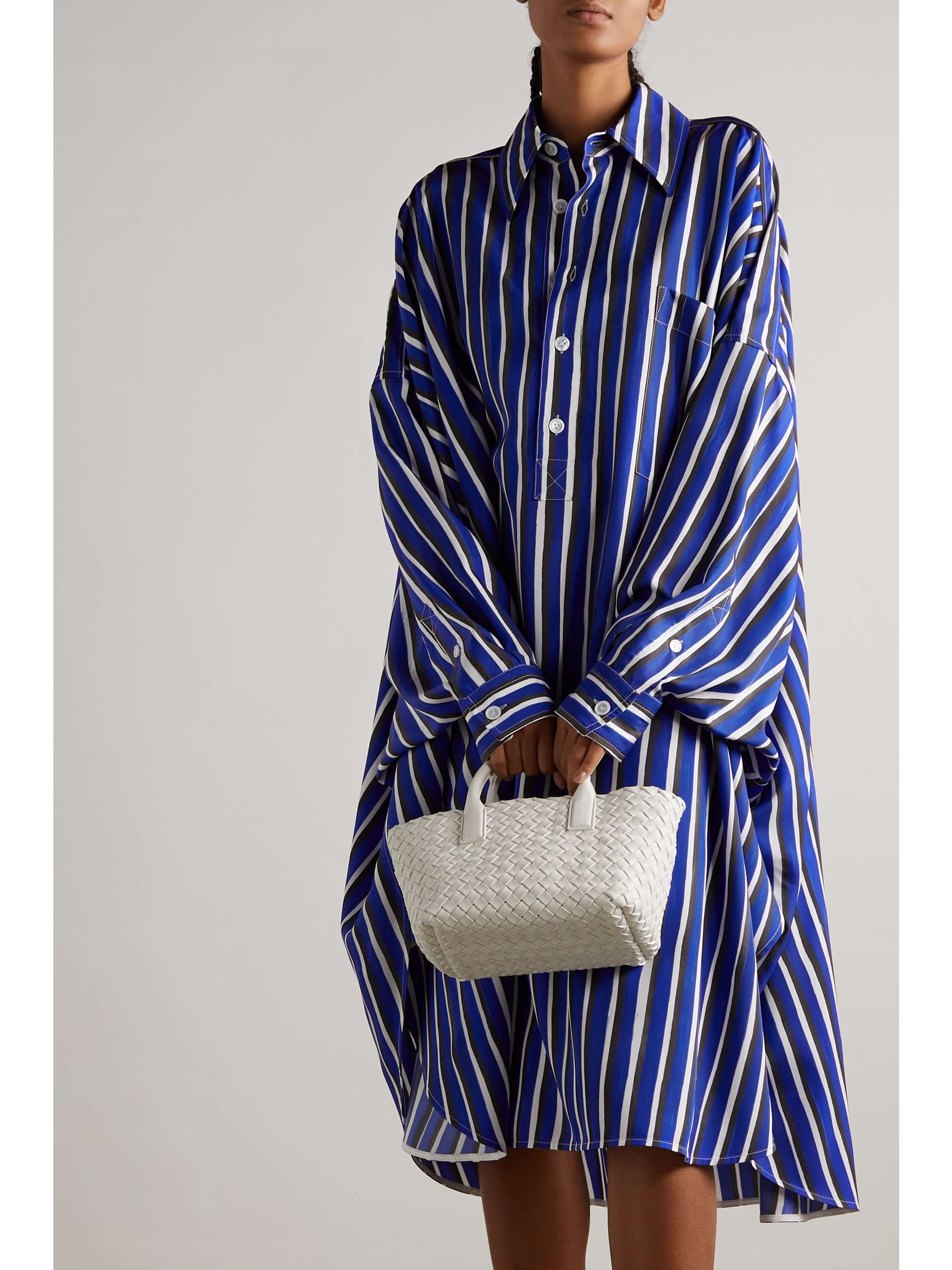 BOTTEGA VENETA Draped striped twill shirt dress