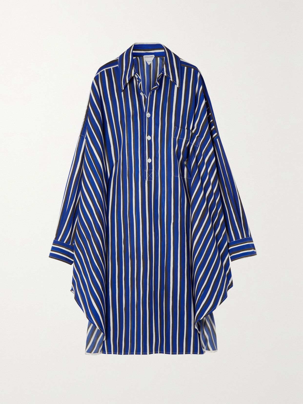 Shop Bottega Veneta Draped Striped Twill Shirt Dress In Blue