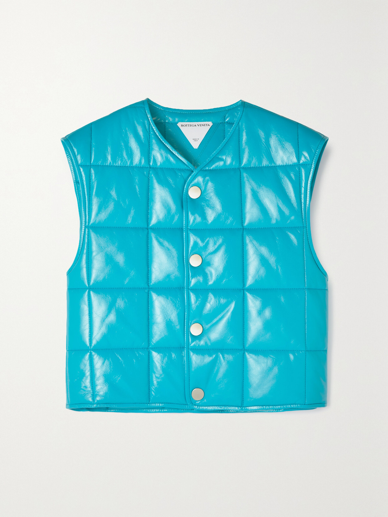 Bottega Veneta - Quilted Glossed-leather Vest - Blue