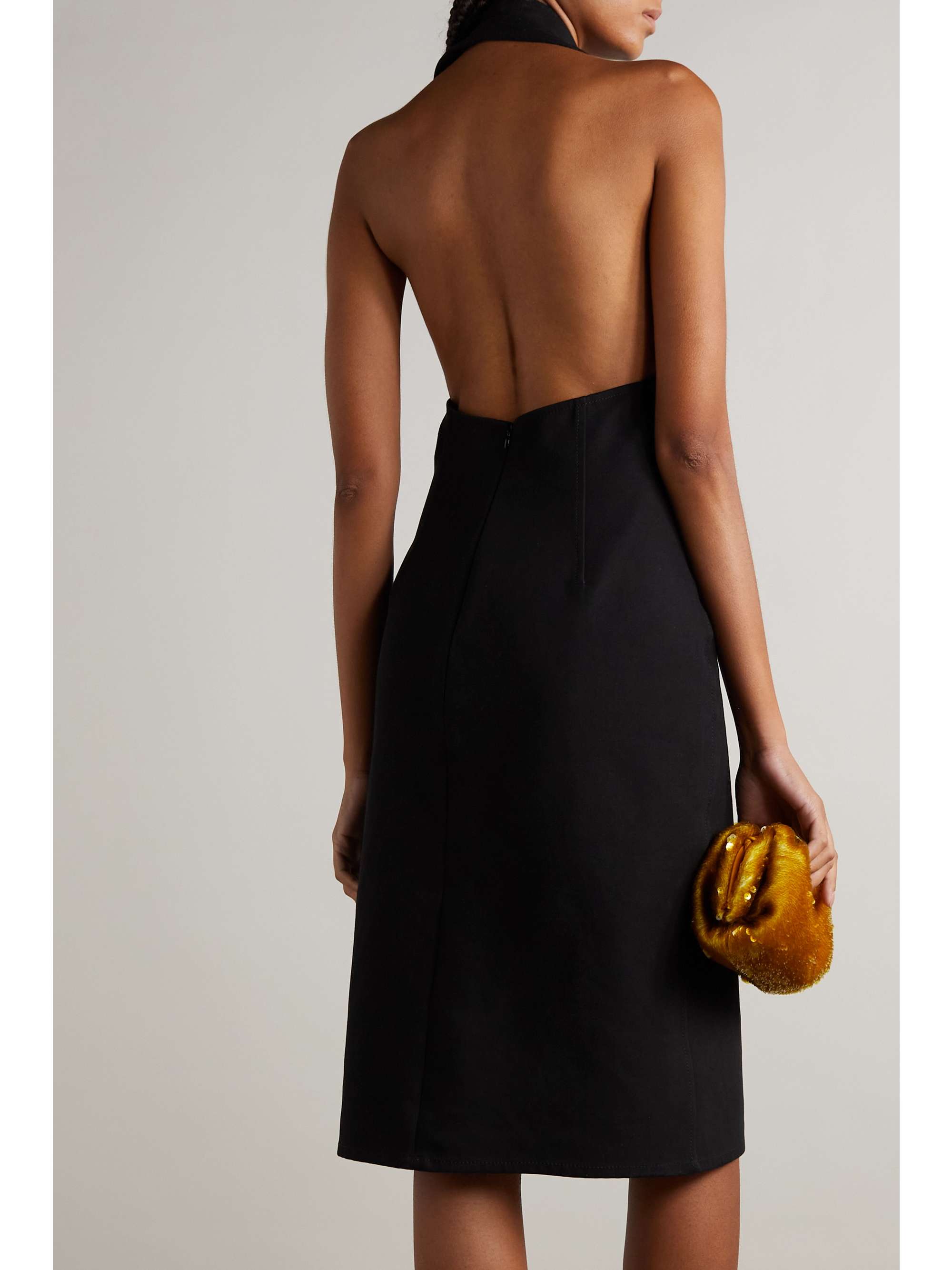 BOTTEGA VENETA Open-back gathered cotton grain de poudre halterneck dress