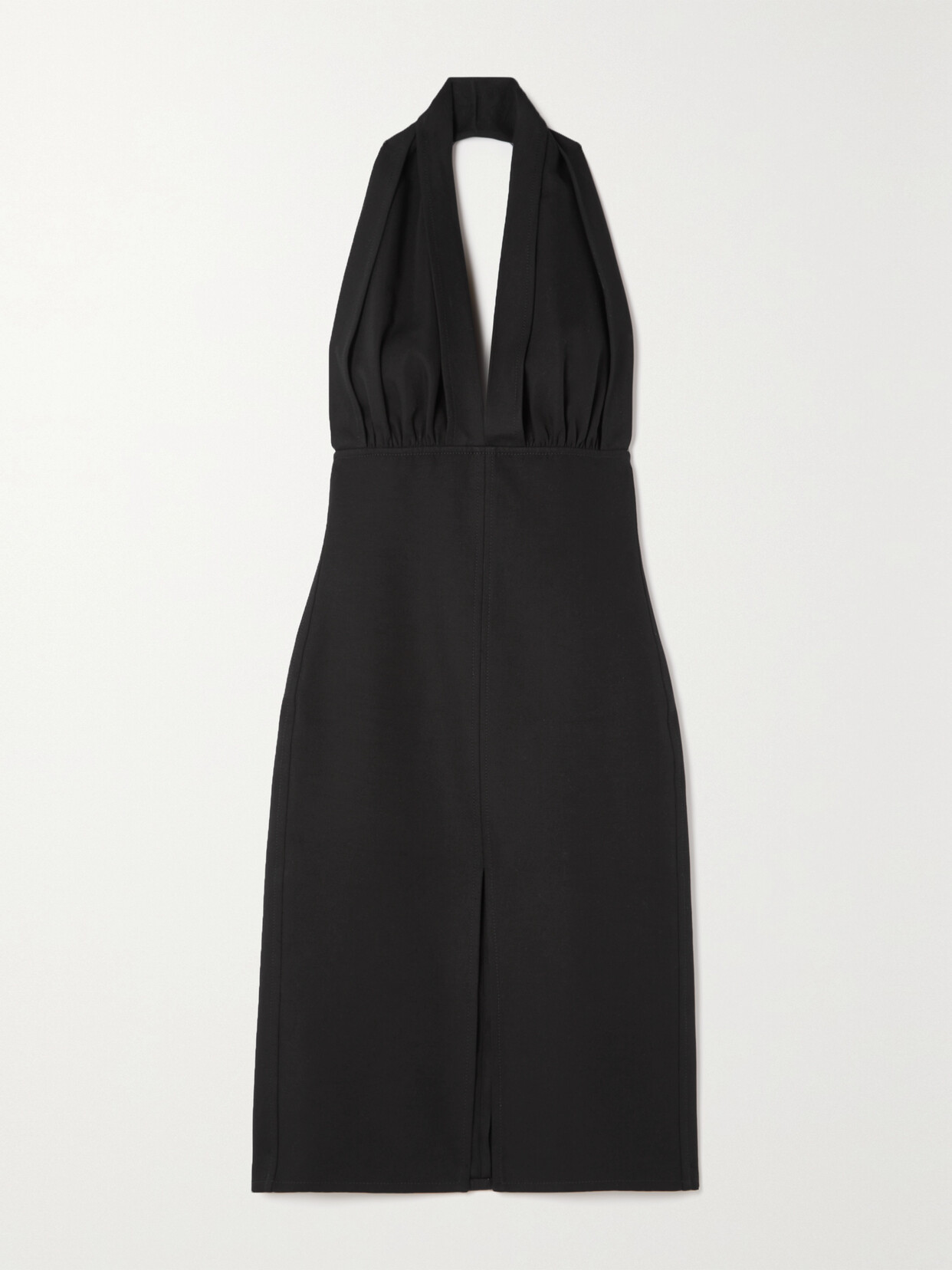 Bottega Veneta - Open-back Gathered Cotton Grain De Poudre Halterneck Dress - Black