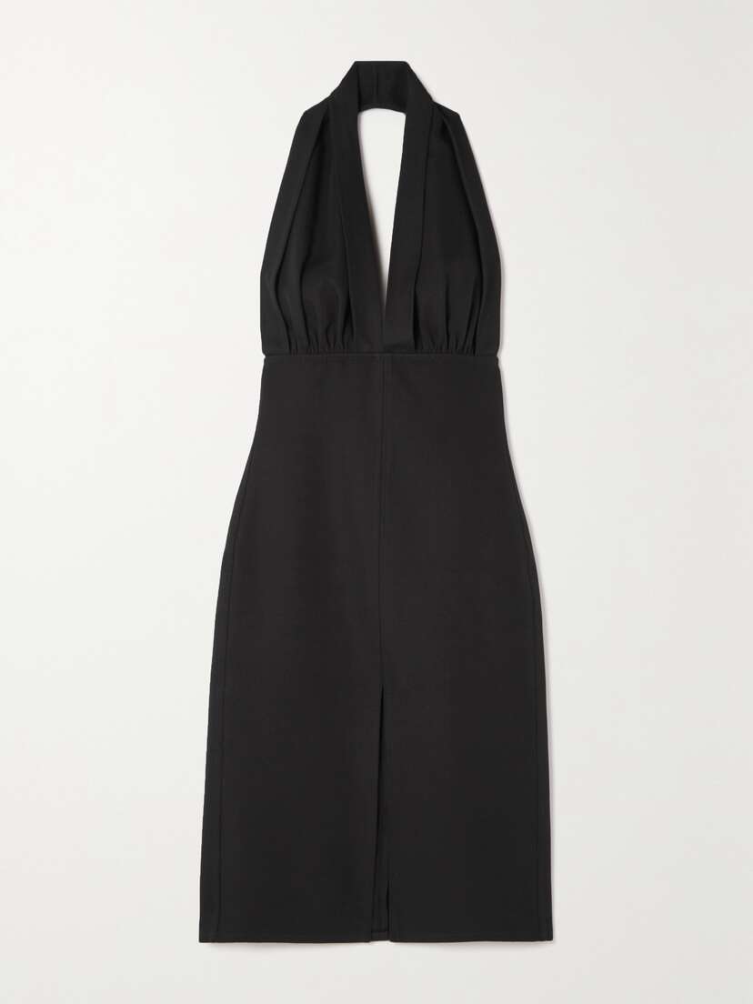 Bottega Veneta Open-back Gathered Cotton Grain De Poudre Halterneck Dress