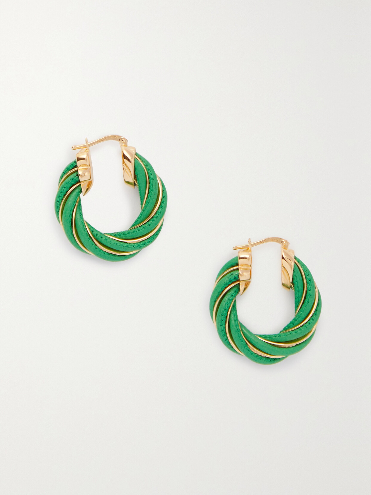 Bottega Veneta - Twist Gold-tone And Leather Hoop Earrings - Green