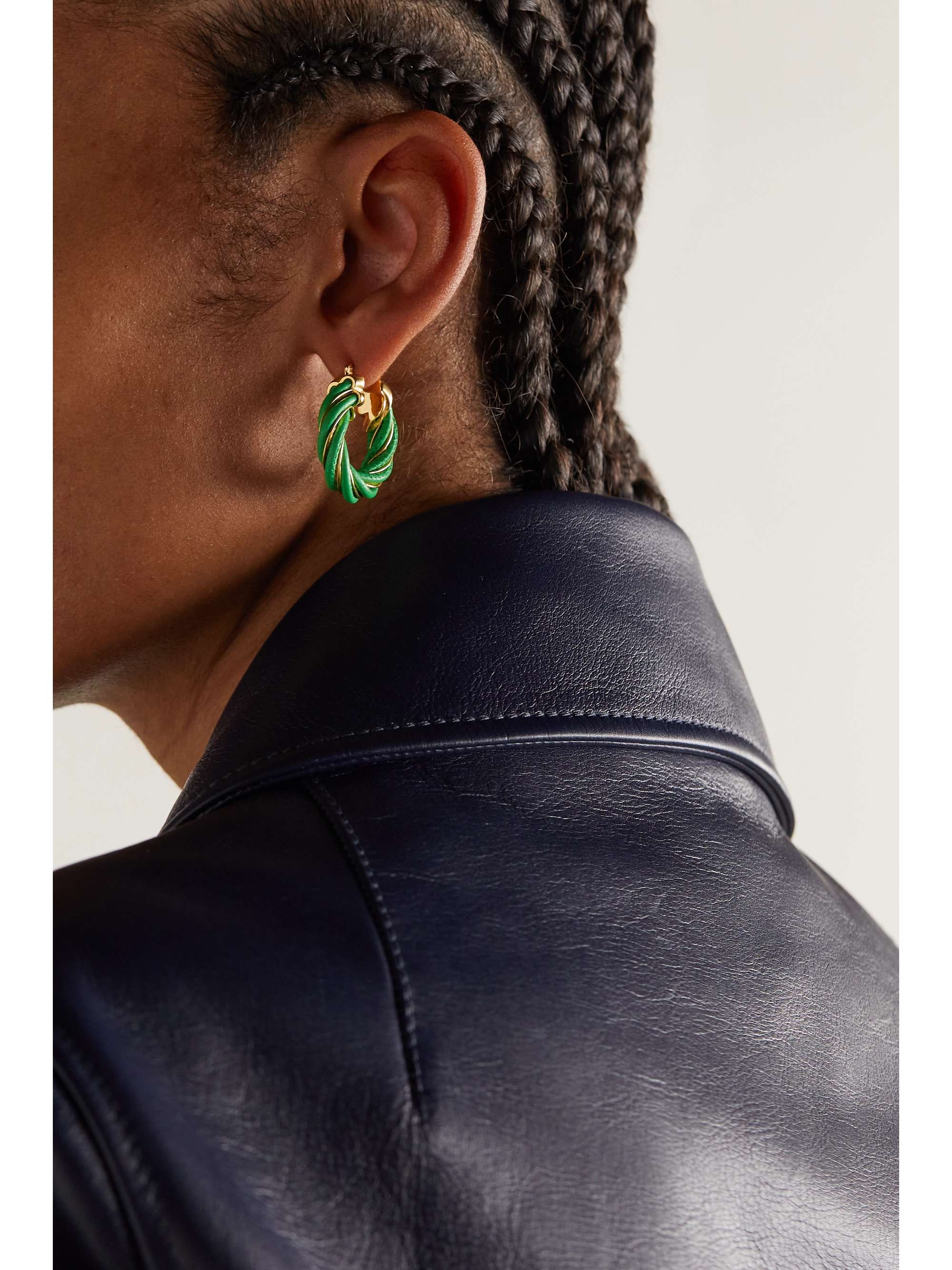 BOTTEGA VENETA Twist gold-tone and leather hoop earrings | NET-A-PORTER