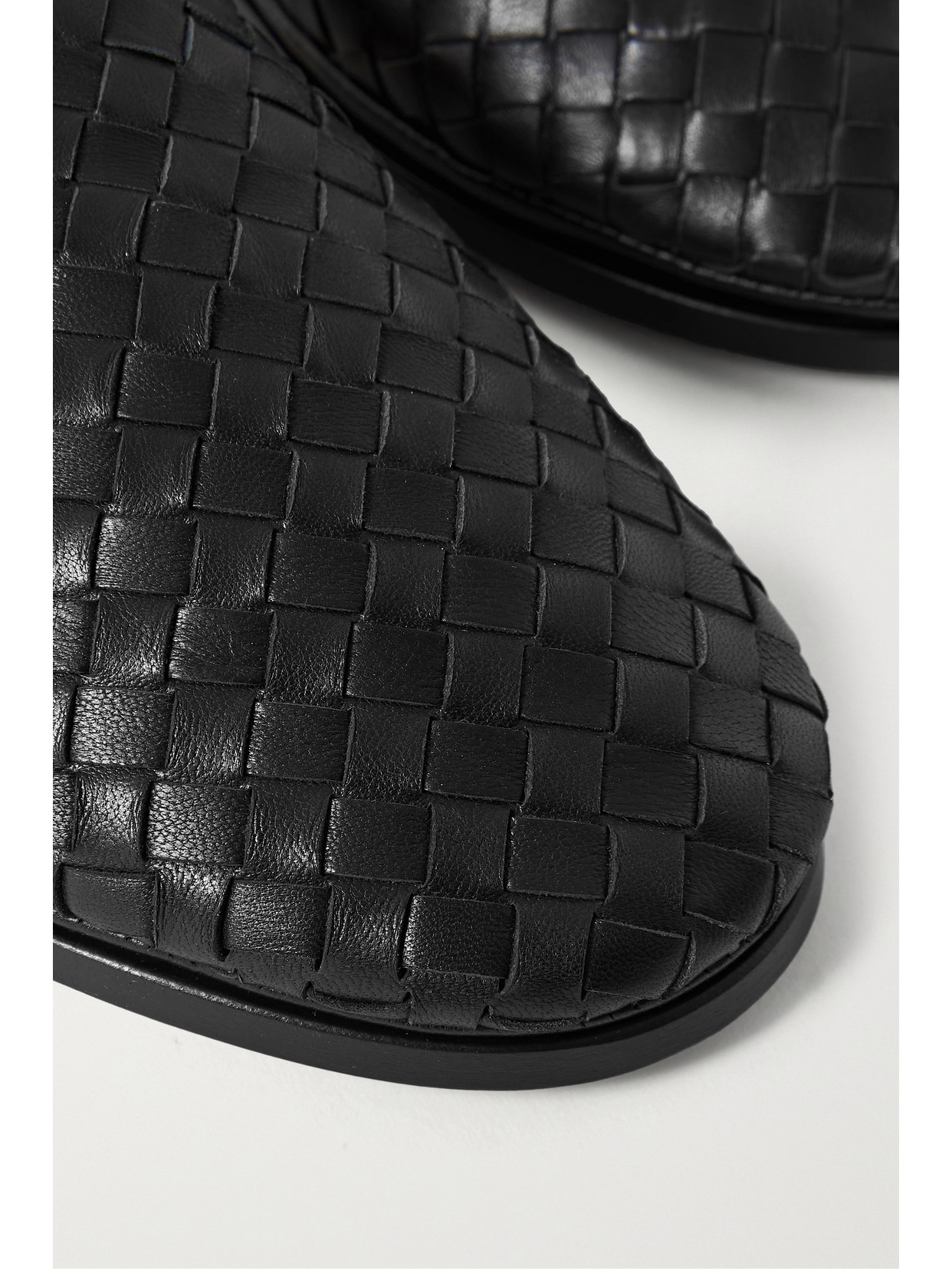 Shop Bottega Veneta Intrecciato Leather Slippers In Black