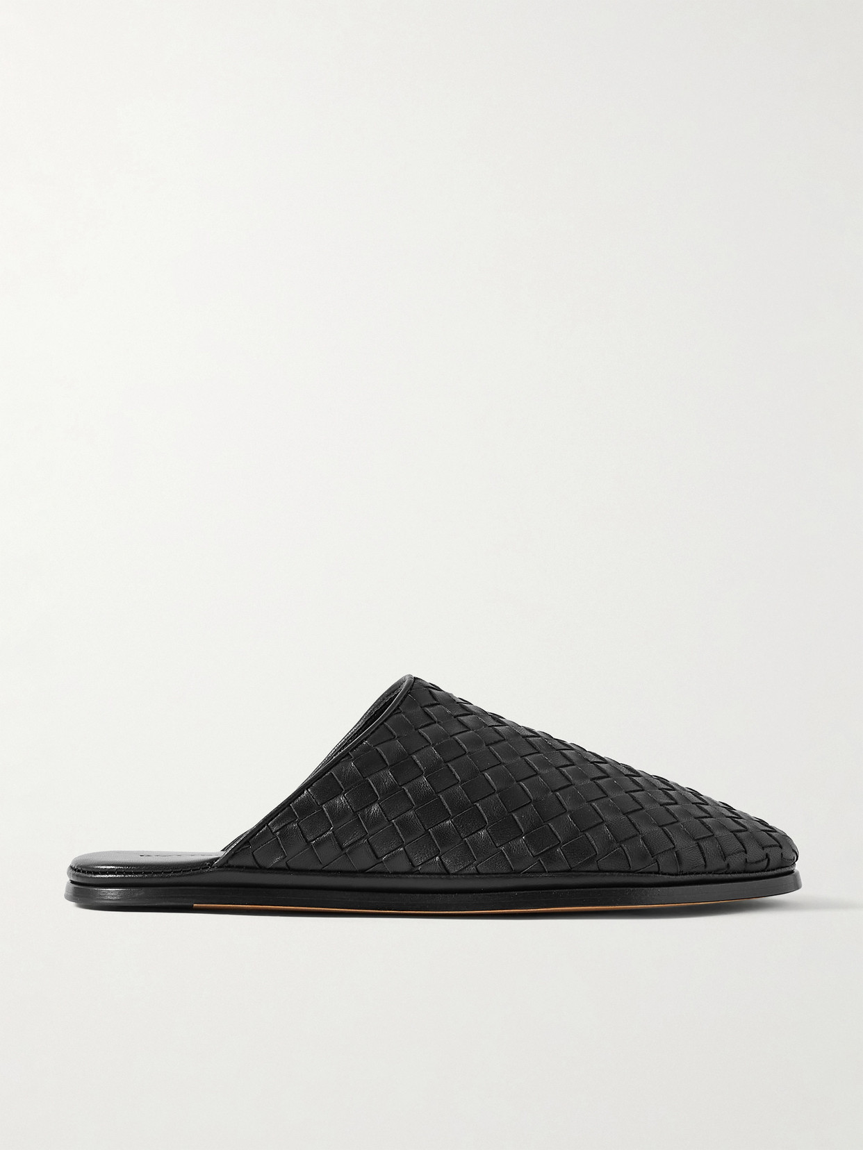 Shop Bottega Veneta Intrecciato Leather Slippers In Black