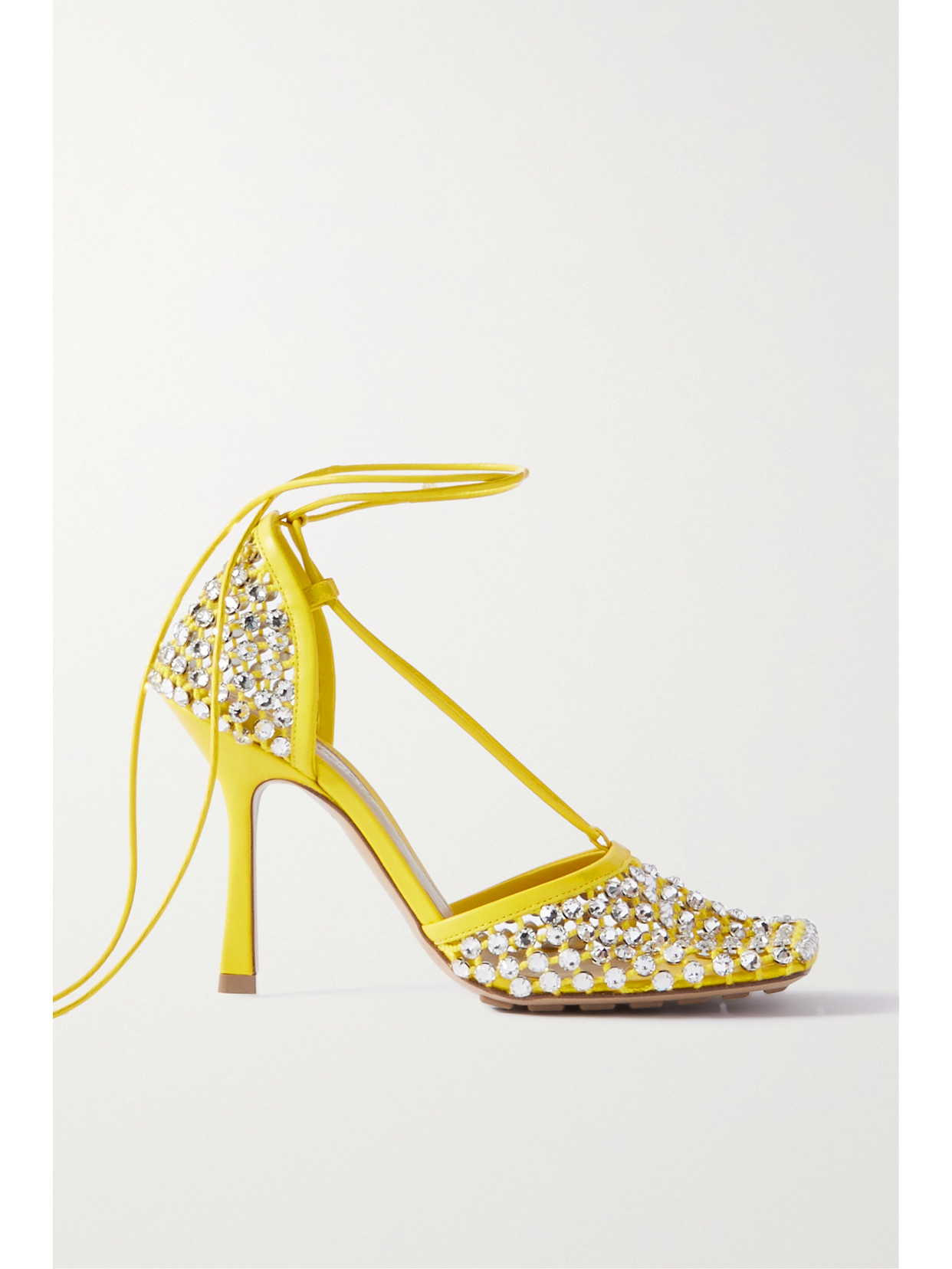 Bottega Veneta - Leather-trimmed Crystal-embellished Mesh Pumps - Yellow