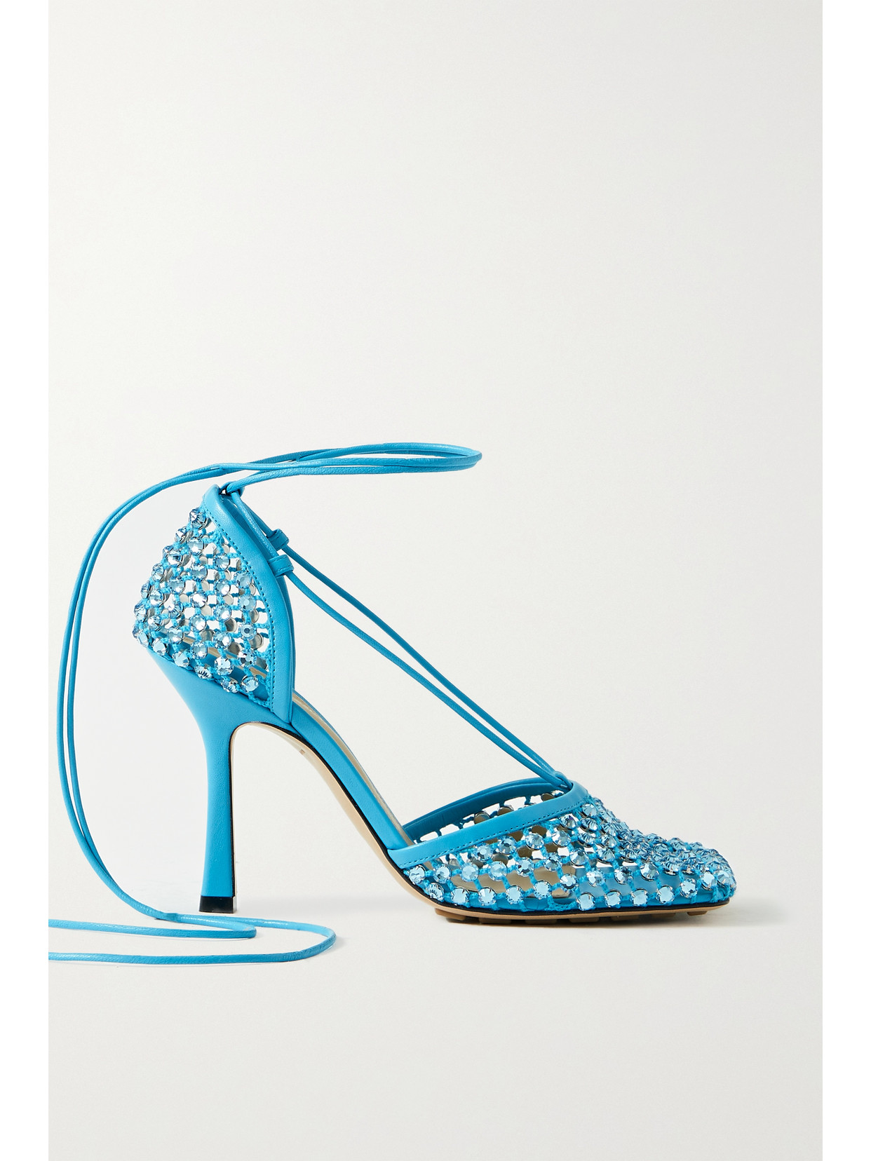 Bottega Veneta - Leather-trimmed Crystal-embellished Mesh Pumps - Blue