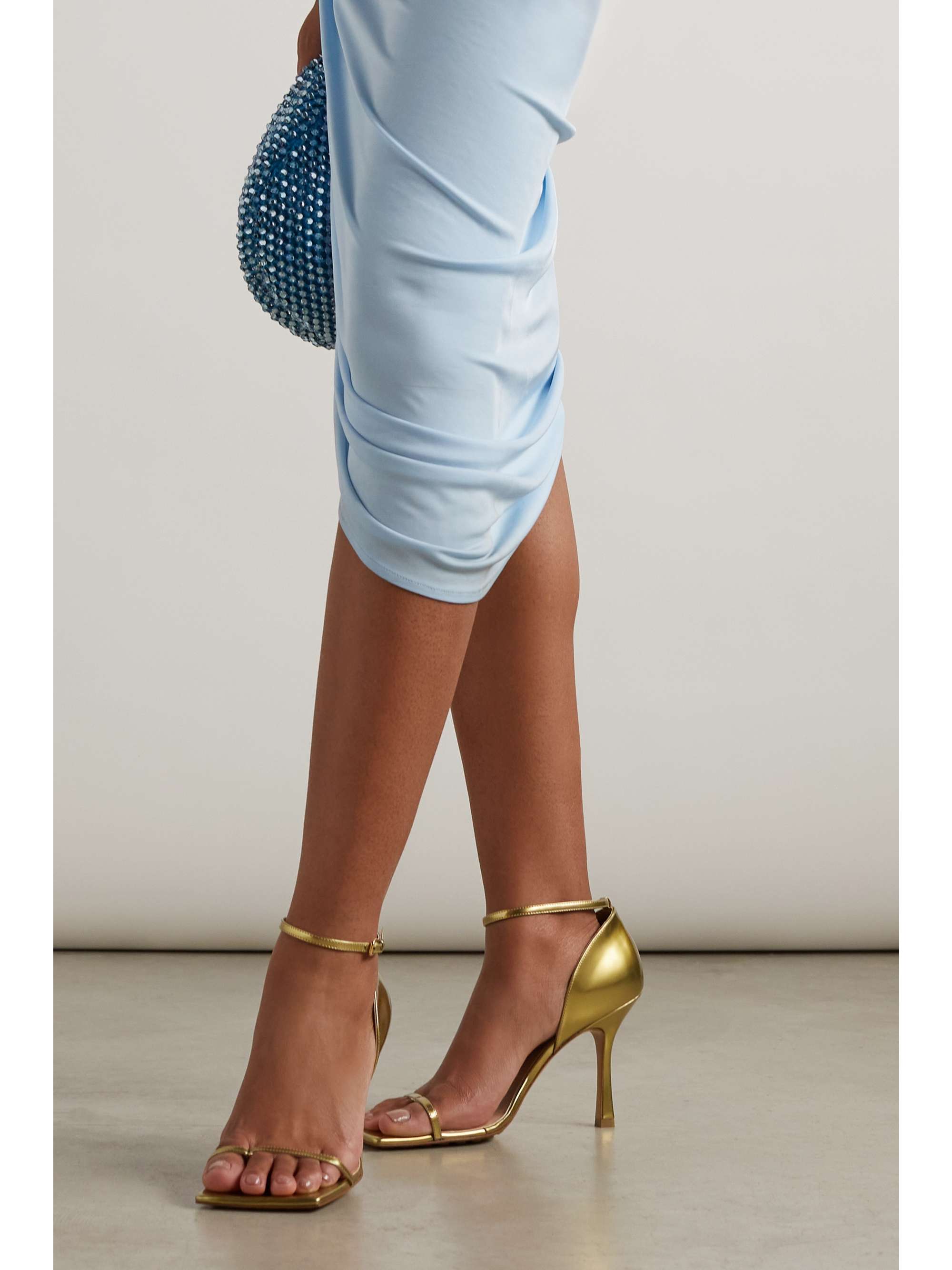 Stretch metallic leather sandals