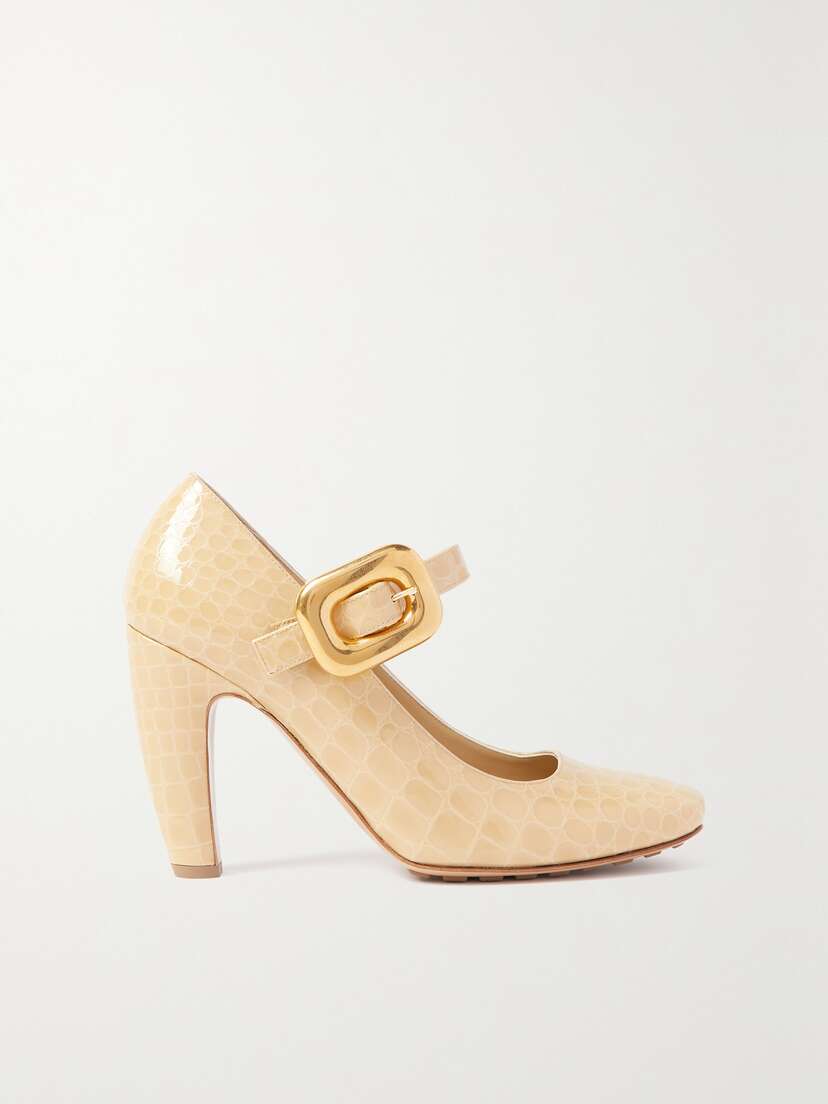 Bottega Veneta Wedge Croc-effect Patent-leather Pumps
