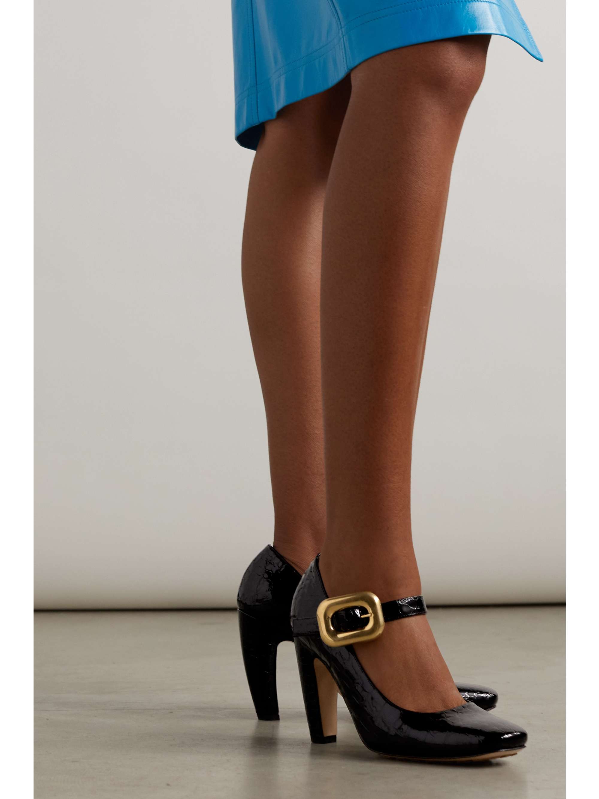 BOTTEGA Wedge croceffect patentleather pumps NETAPORTER