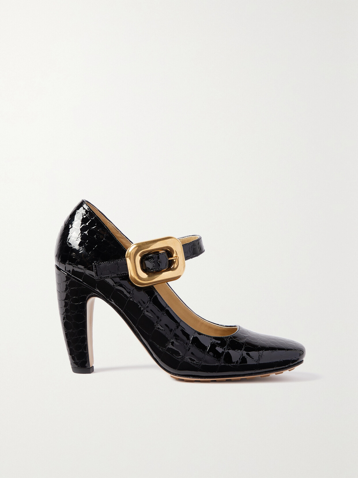 Bottega Veneta Wedge Croc-effect Patent-leather Pumps In Black