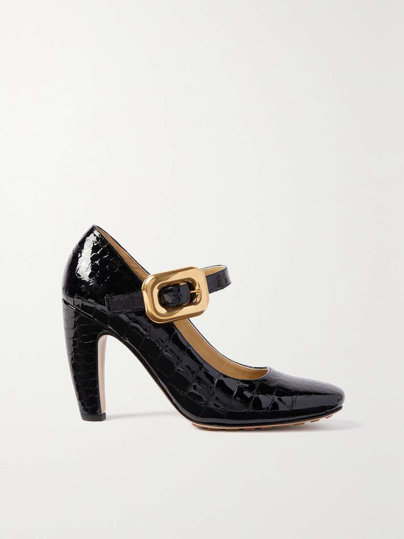 Bottega Veneta Wedge Croc-effect Patent-leather Pumps