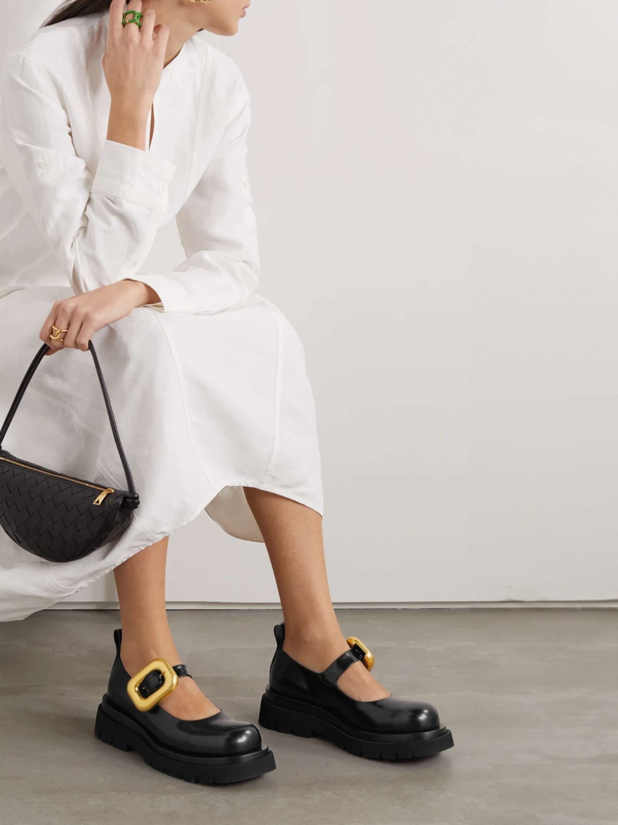 BOTTEGA VENETA Swell glossed-leather Mary Jane flats | NET-A-PORTER