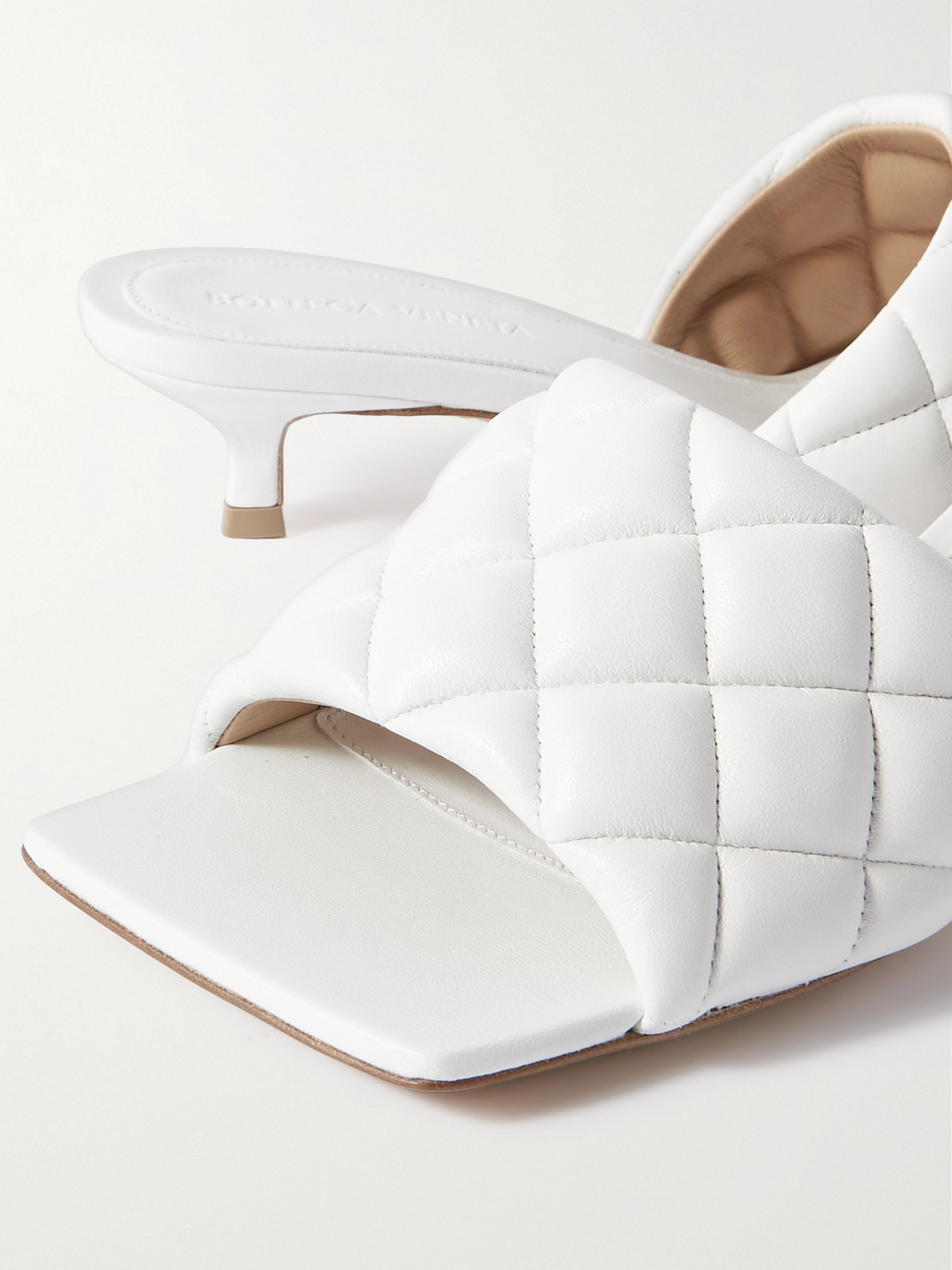 Shop Bottega Veneta Padded Quilted Leather Mules In White