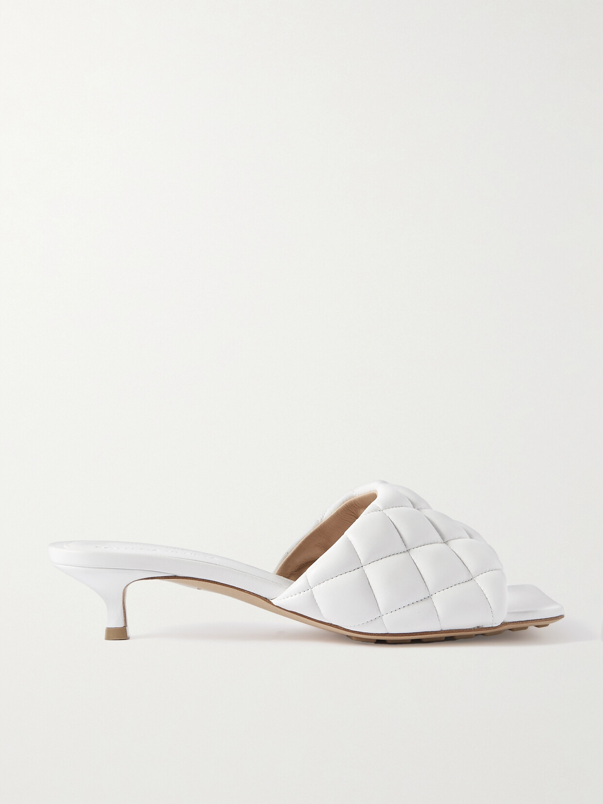 Shop Bottega Veneta Padded Quilted Leather Mules In White