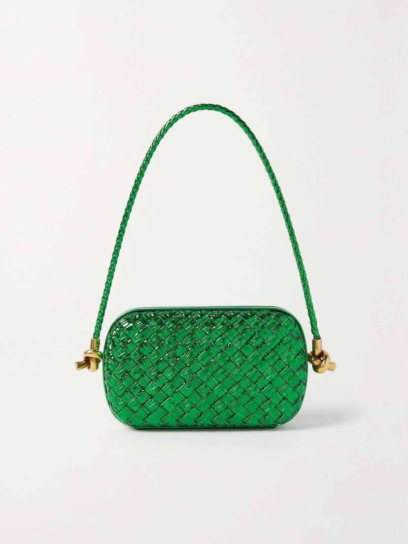 Bottega Veneta Knot-embellished Metallic Intrecciato Plissé Leather Shoulder Bag