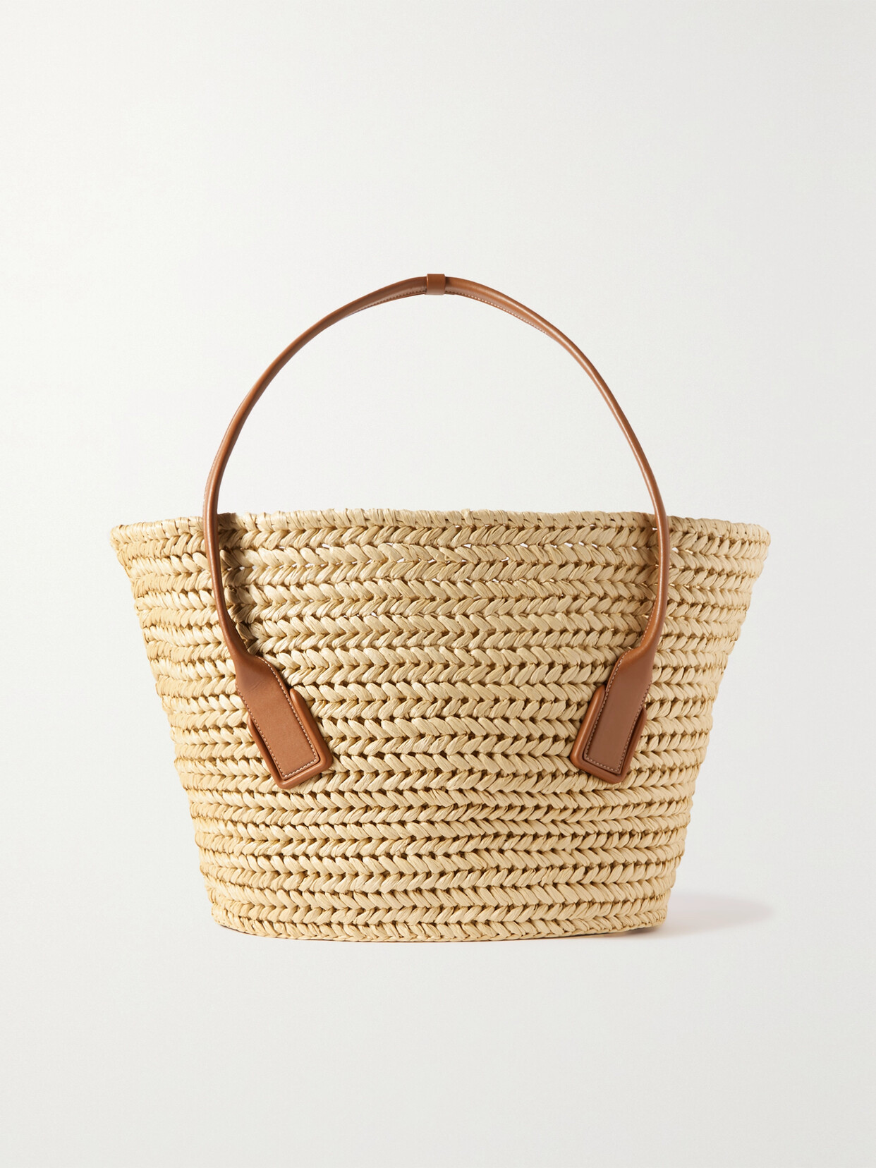 Bottega Veneta - Medium Leather-trimmed Raffia Tote - Brown