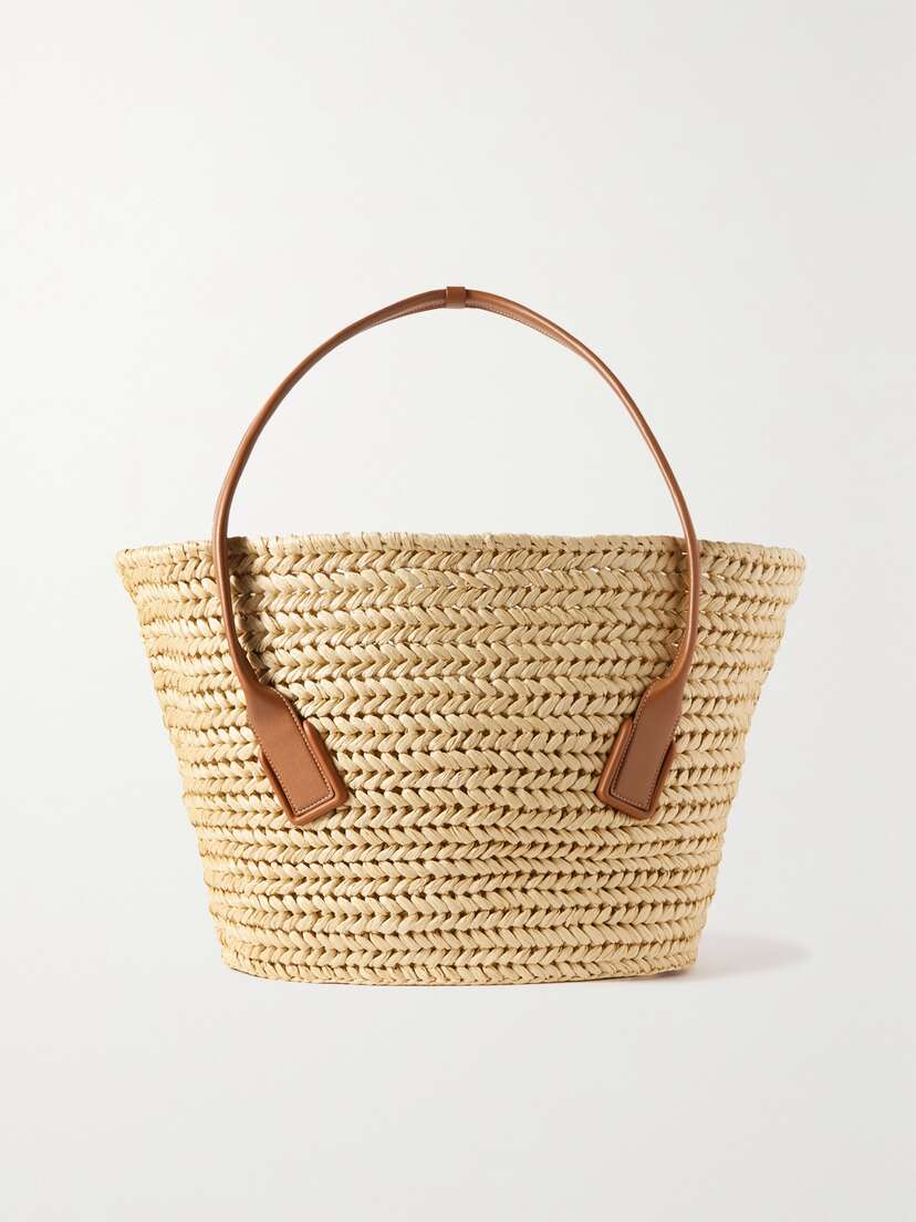 Bottega Veneta Medium Leather-trimmed Raffia Tote