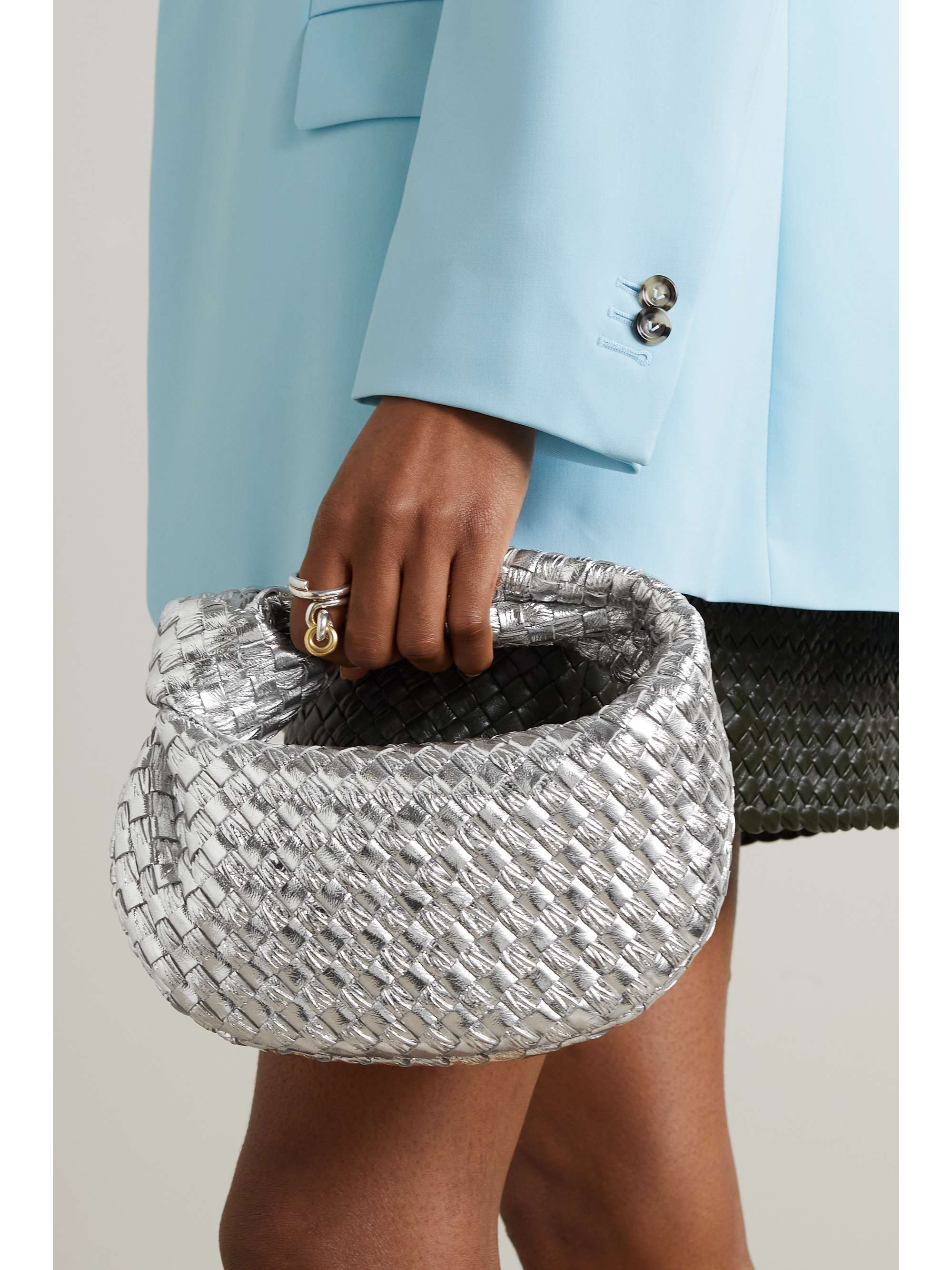 Knot Mini Metallic Leather Shoulder Bag in Silver - Bottega Veneta