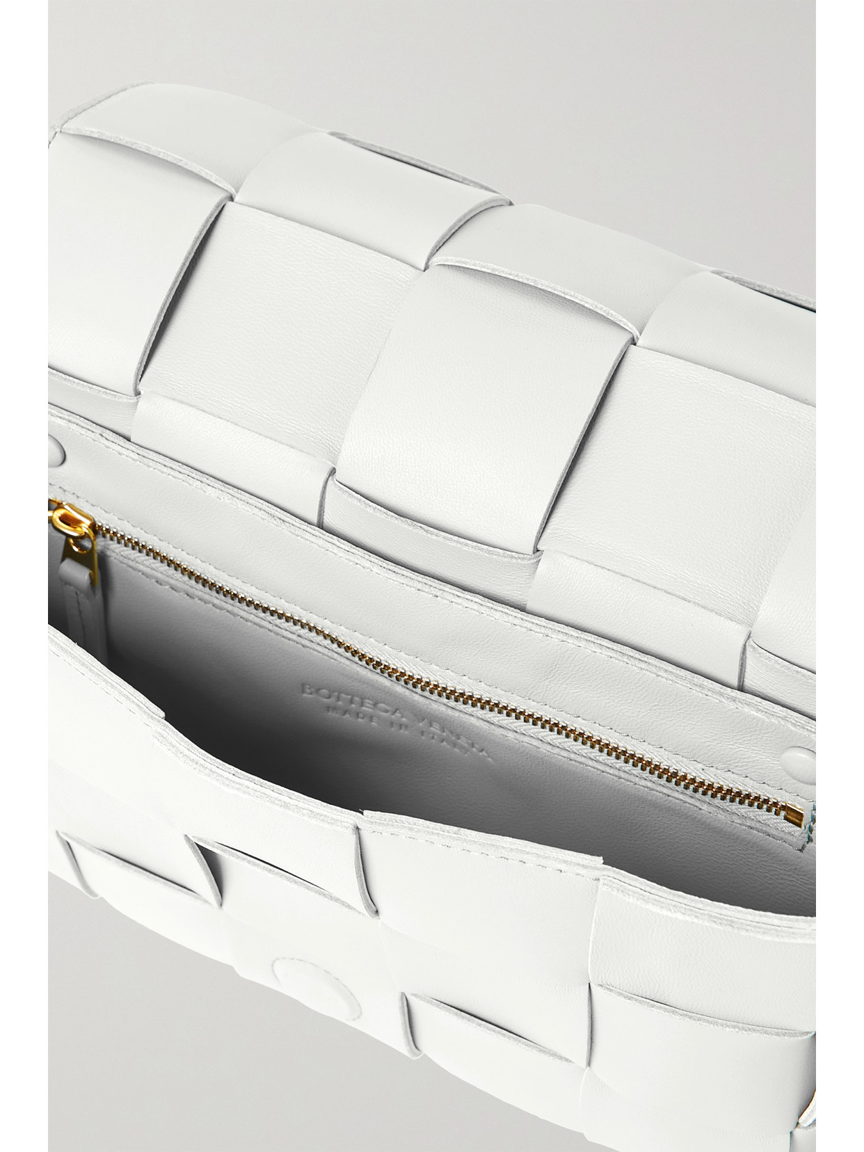 Bottega Veneta Cassette Small Intrecciato Leather Shoulder Bag In White