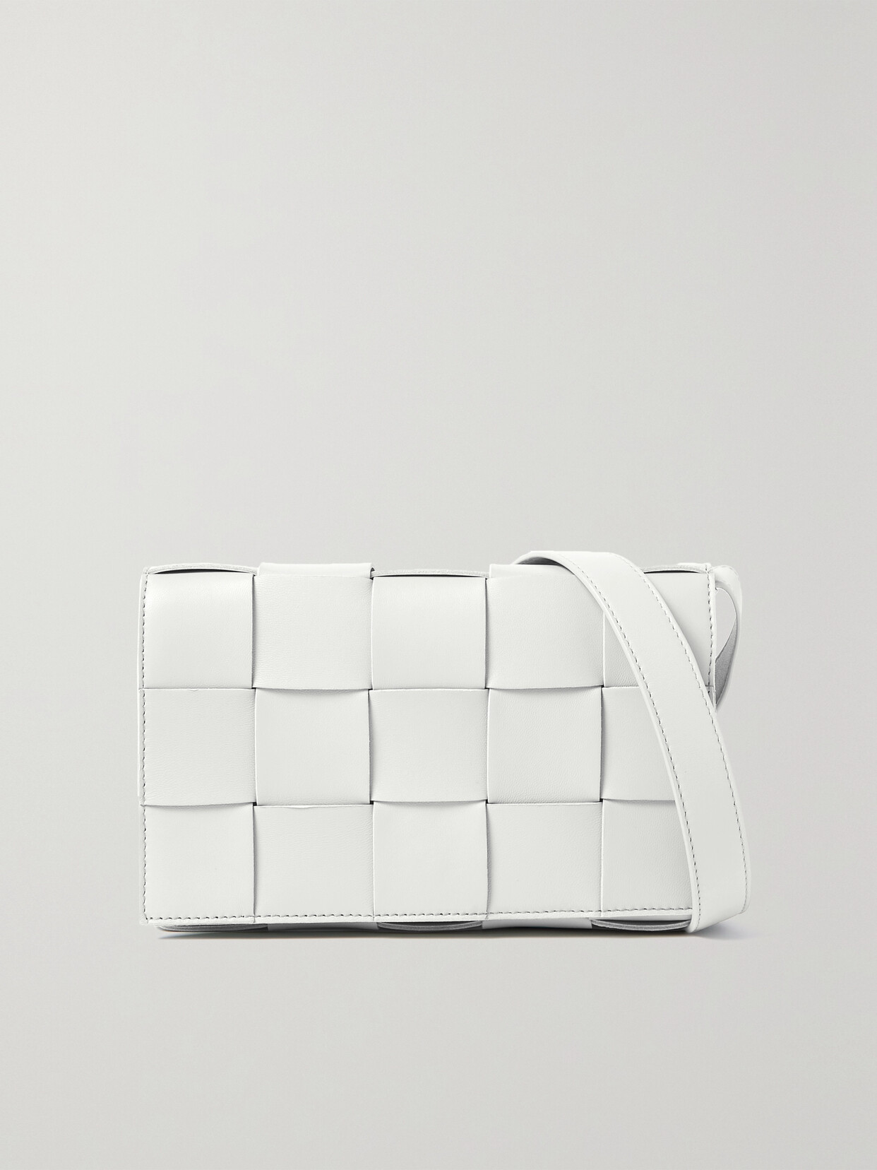 Shop Bottega Veneta Cassette Small Intrecciato Leather Shoulder Bag In White