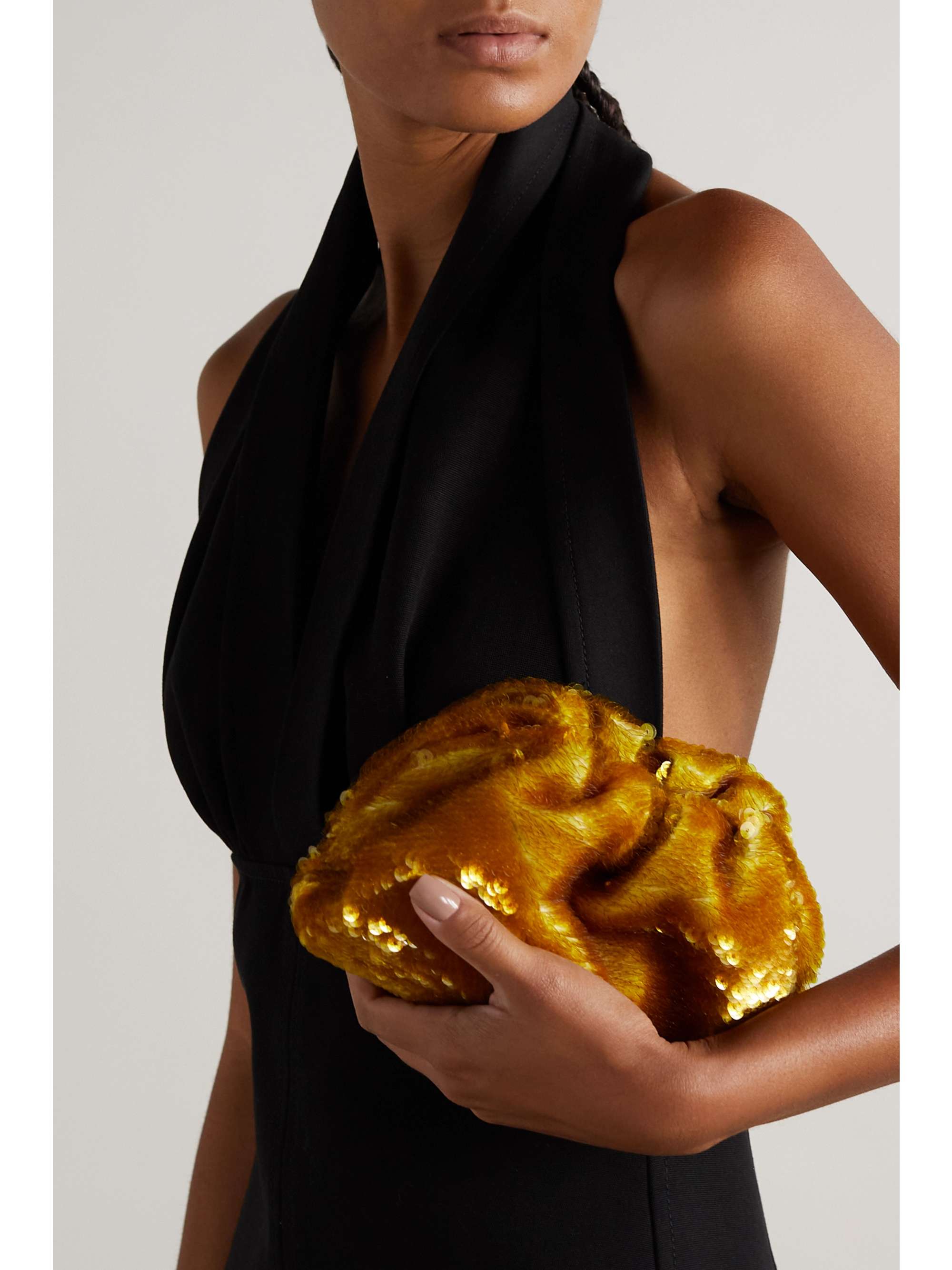 BOTTEGA VENETA The Pouch mini sequined leather clutch