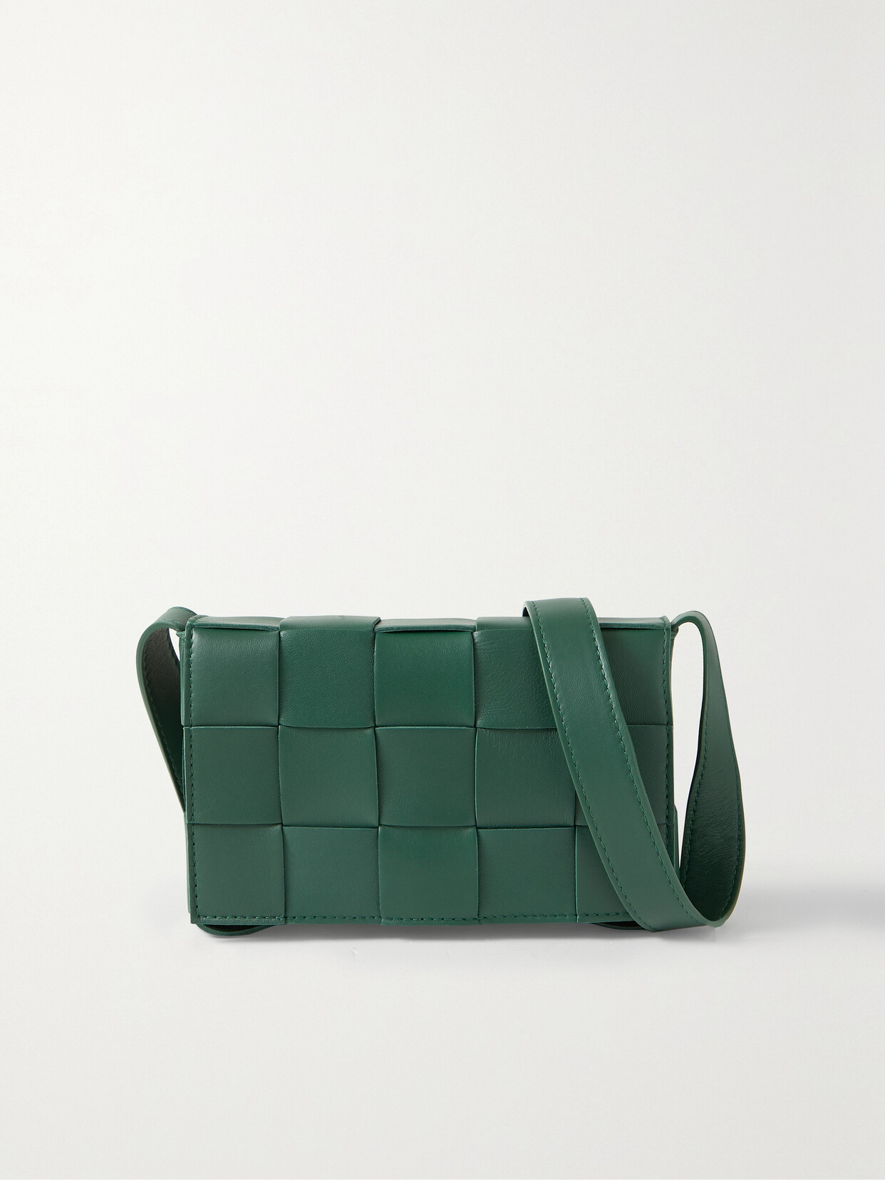 Bottega Veneta Cassette Small Intrecciato Leather Shoulder Bag In Green