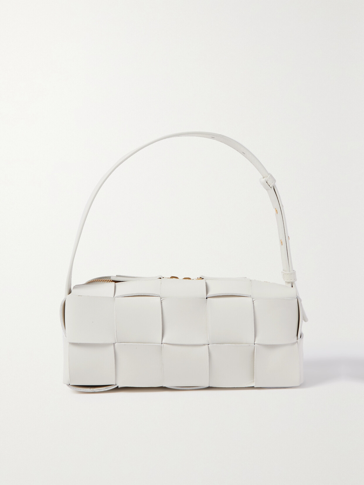 Shop Bottega Veneta Brick Cassette Small Intrecciato Leather Shoulder Bag In White