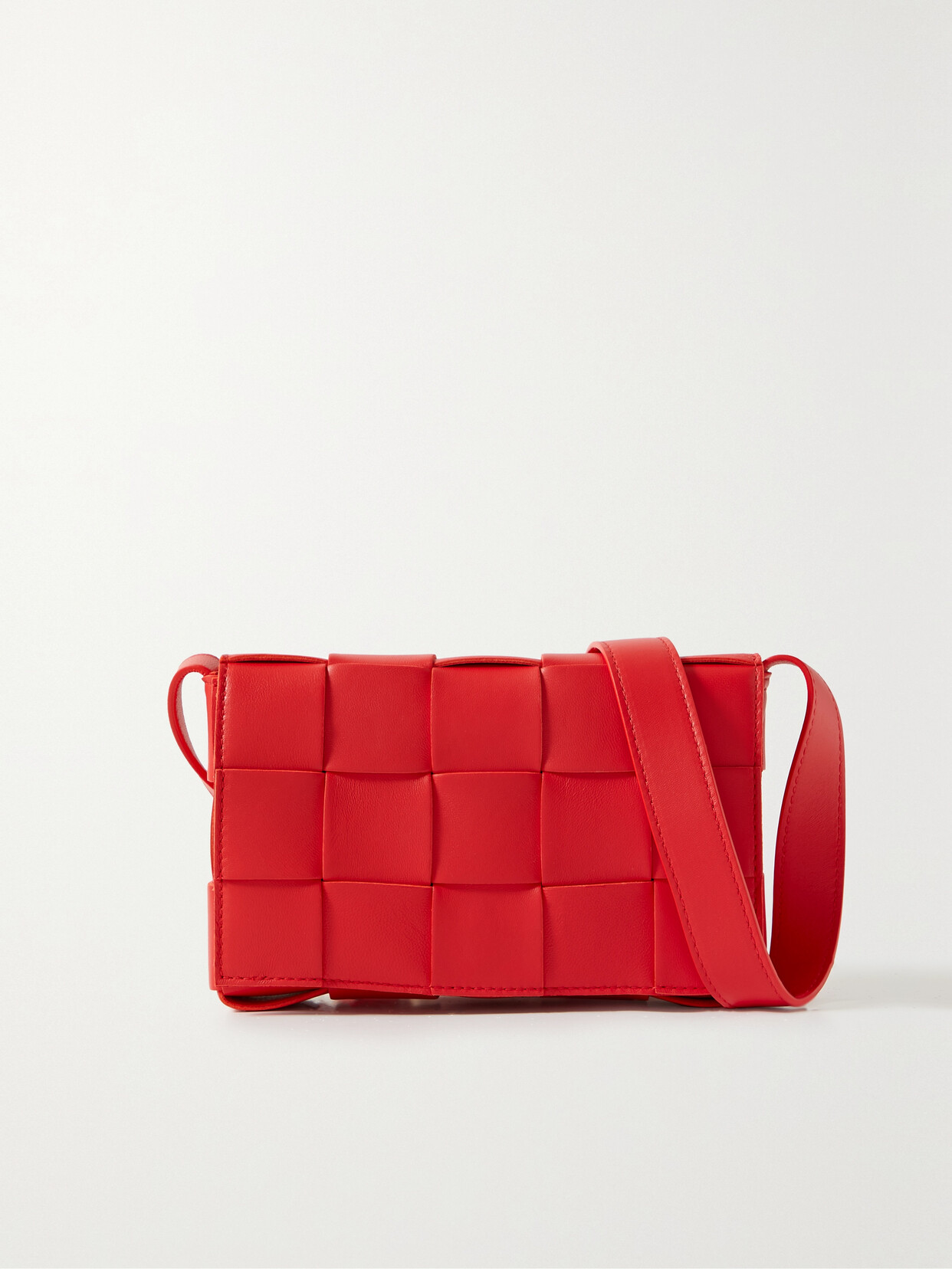 Shop Bottega Veneta Small Cassette Intrecciato Leather Shoulder Bag In Red