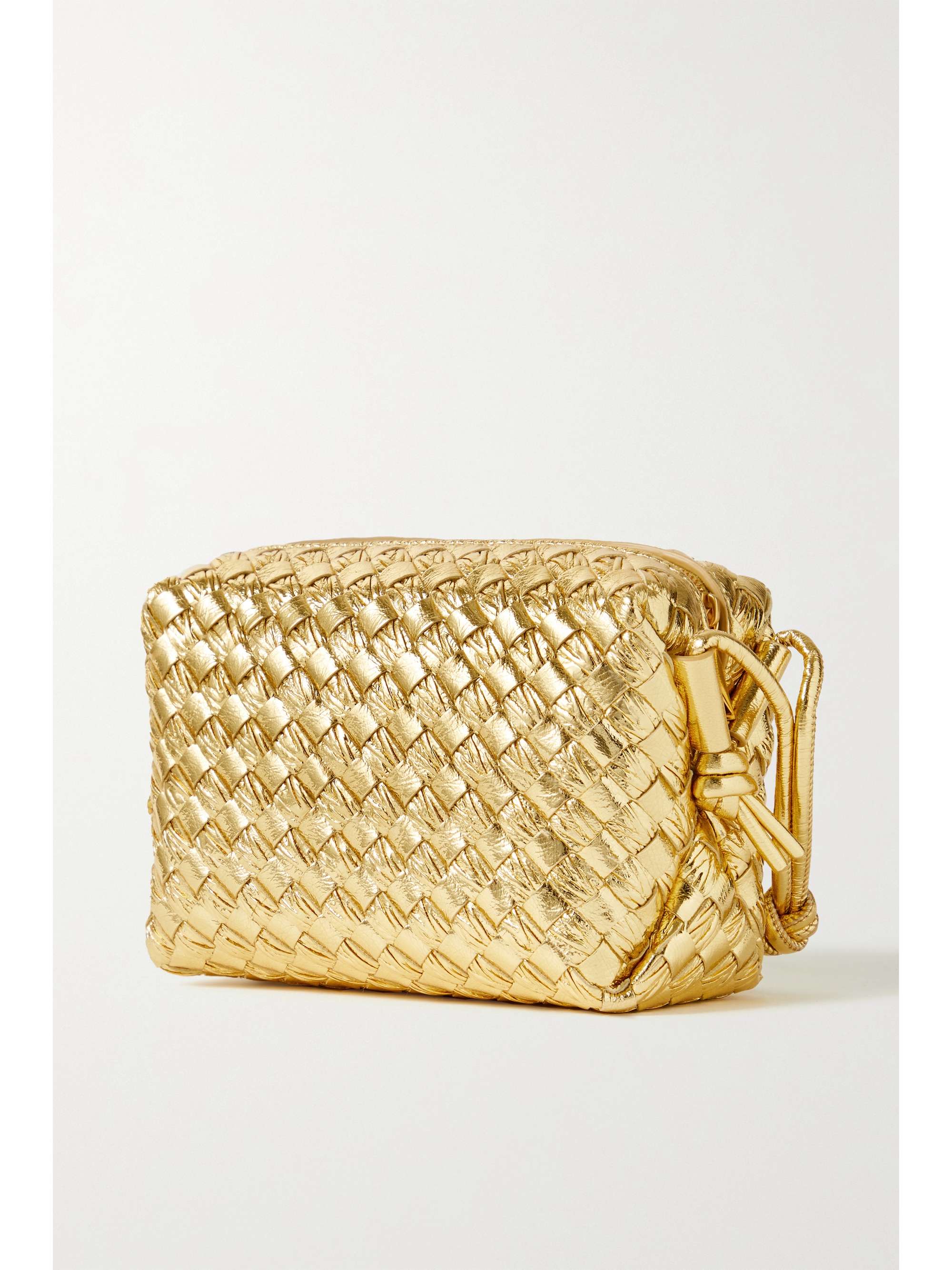 BOTTEGA VENETA Loop intrecciato metallic crinkled-leather shoulder bag