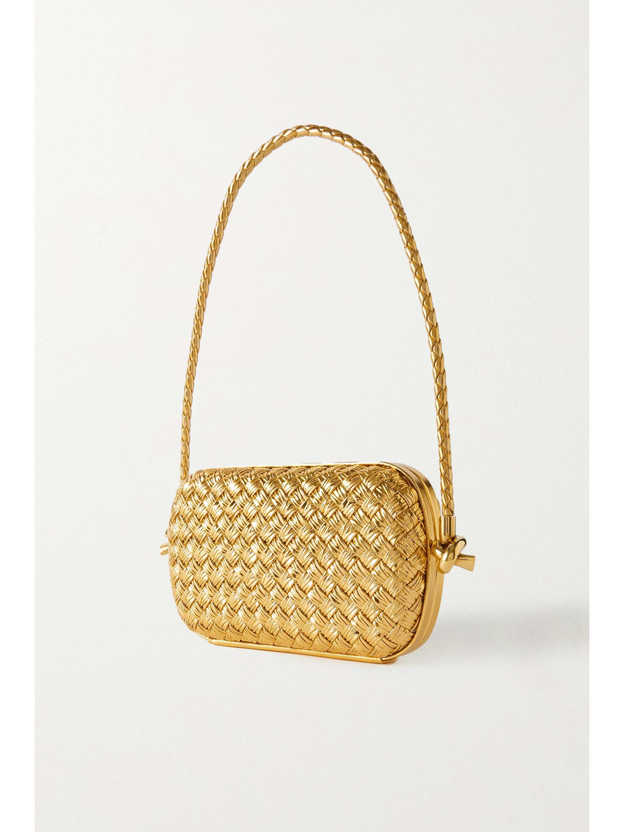 BOTTEGA VENETA Knot-embellished metallic intrecciato plissé leather shoulder bag