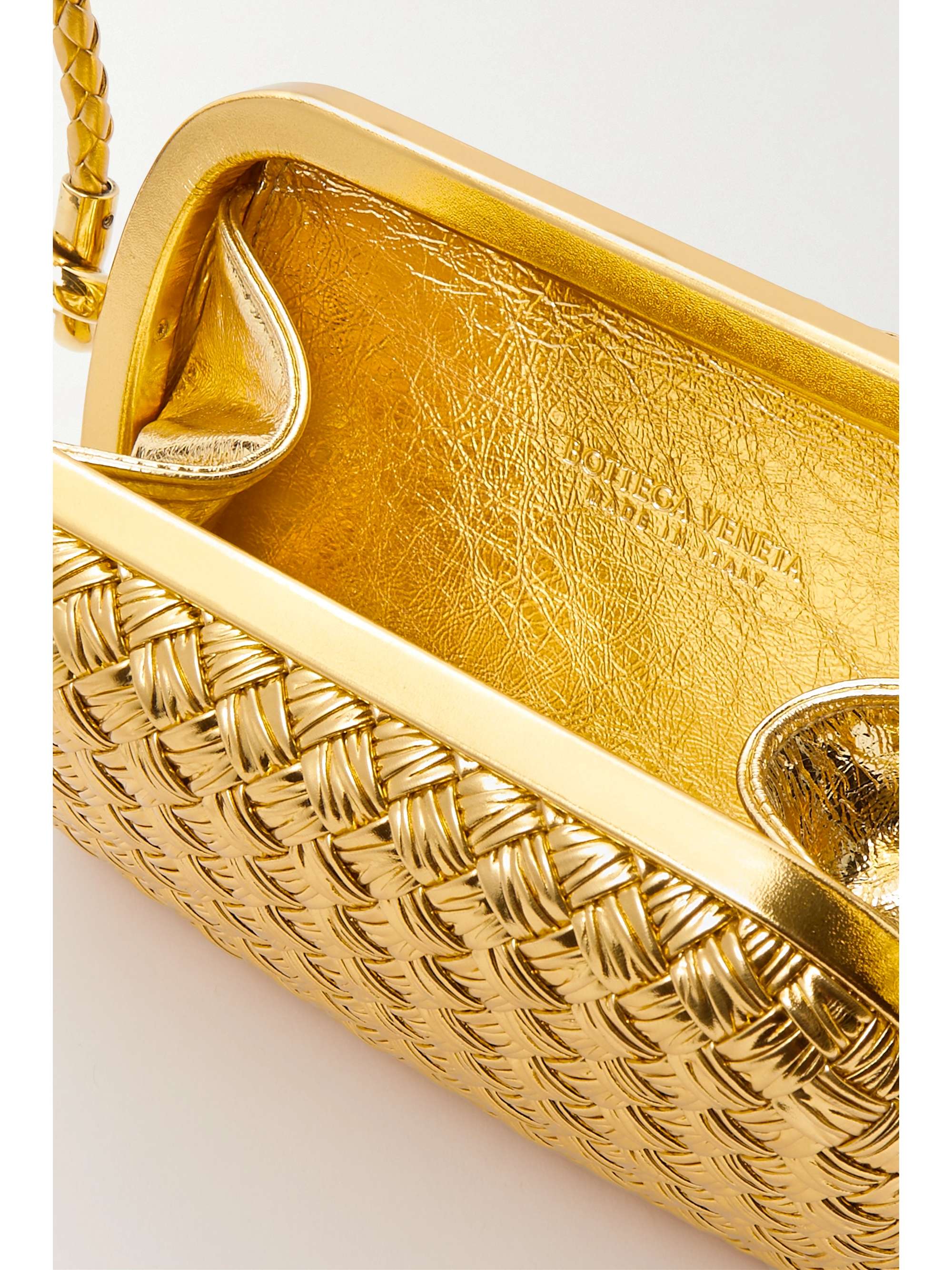 BOTTEGA VENETA Knot-embellished metallic intrecciato plissé leather shoulder bag