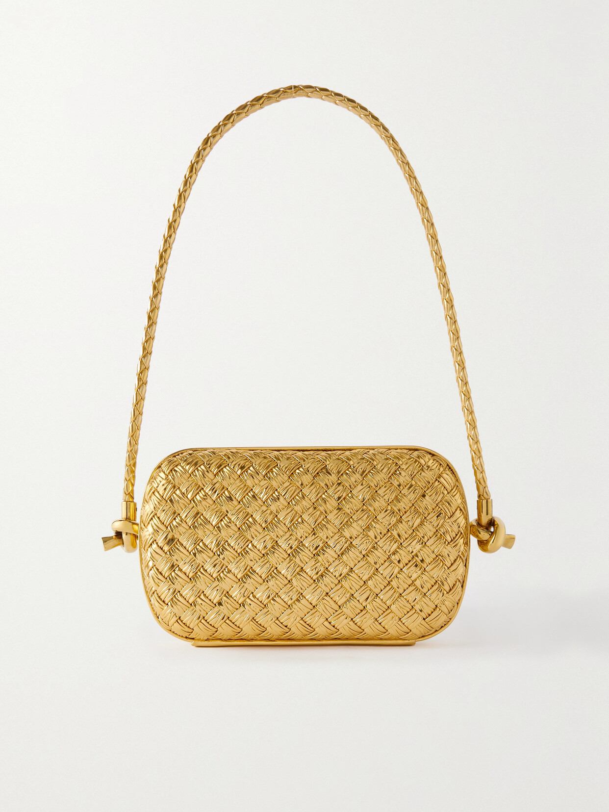 Bottega Veneta - Knot-embellished Metallic Intrecciato Plissé Leather Shoulder Bag - Gold