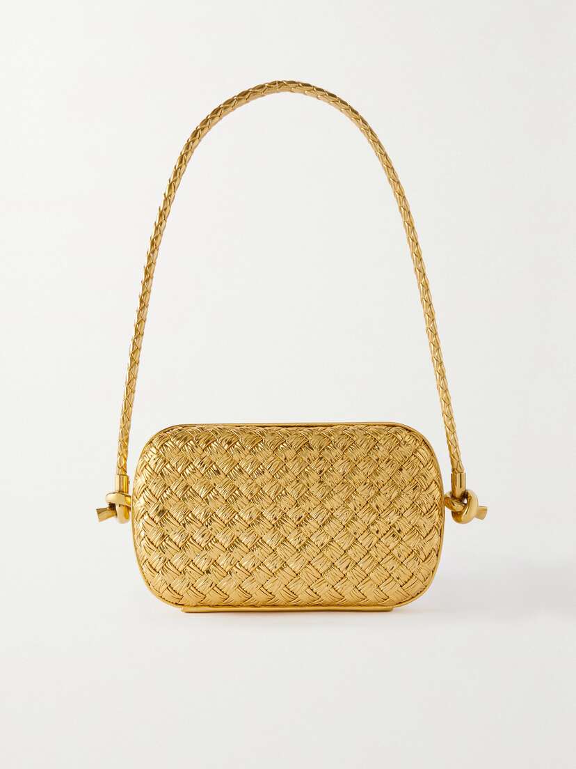 Bottega Veneta Knot-embellished Metallic Intrecciato Plissé Leather Shoulder Bag