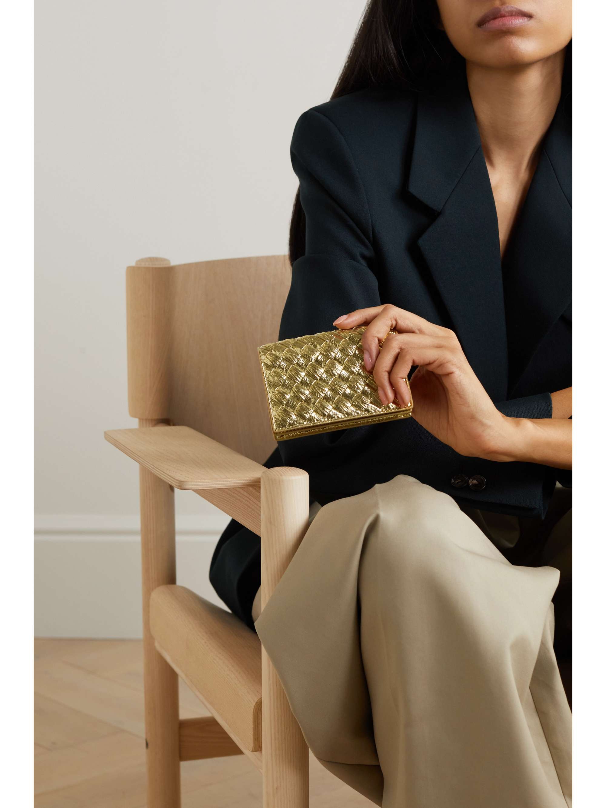 BOTTEGA VENETA Intrecciato metallic crinkled-leather wallet