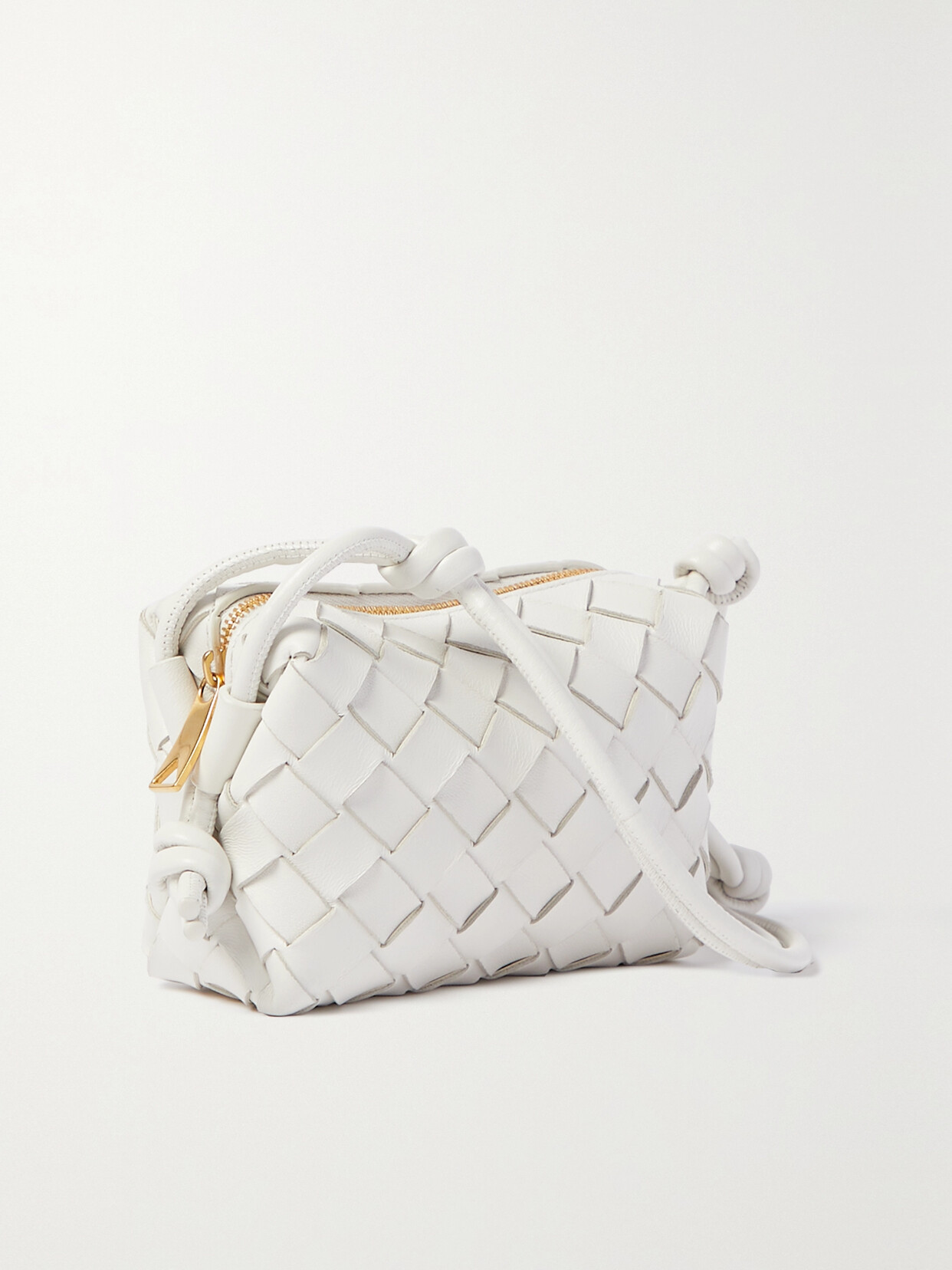 Bottega Veneta Loop Candy Intrecciato Leather Shoulder Bag In White