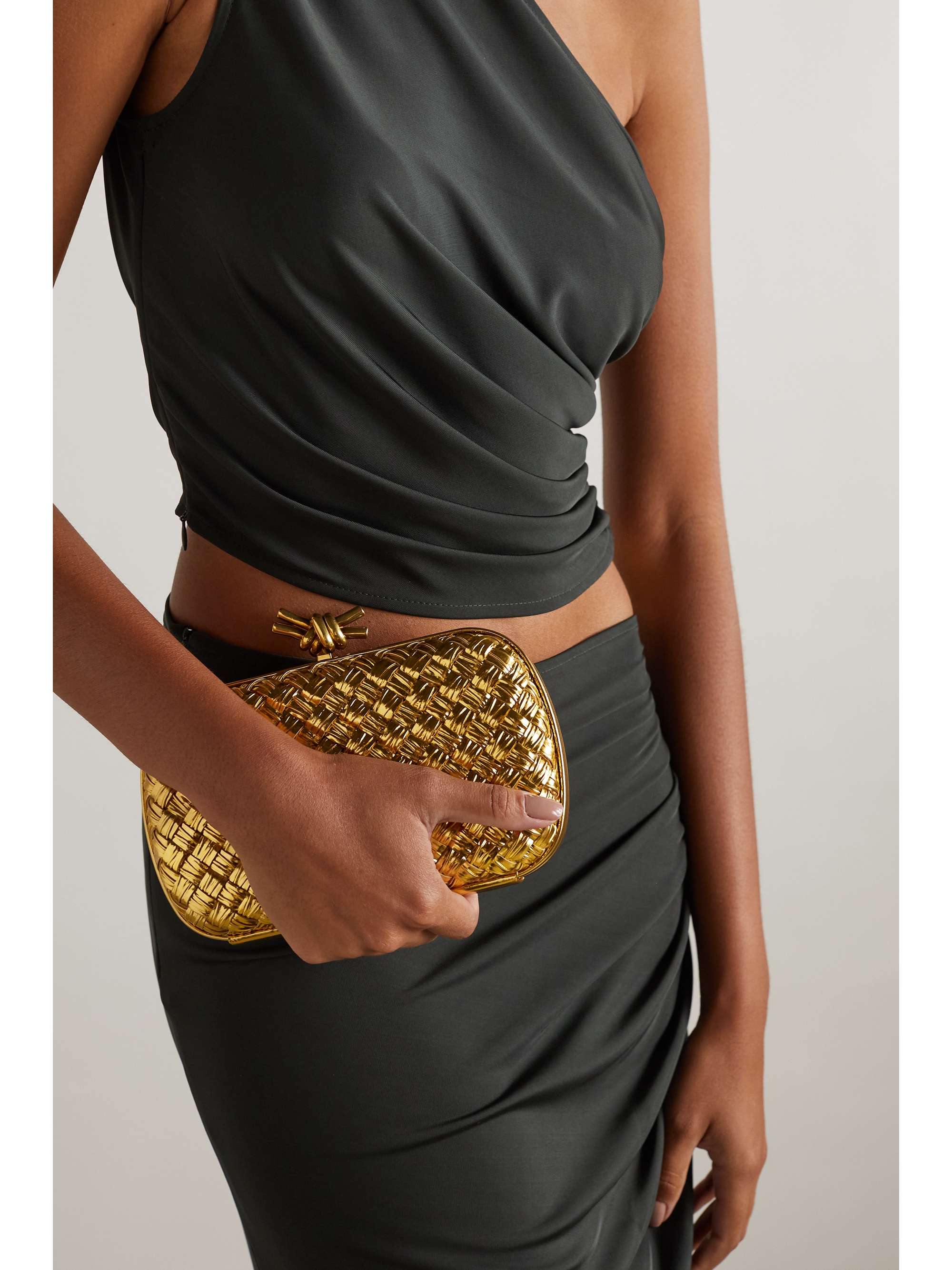 Knot intrecciato metallic leather clutch