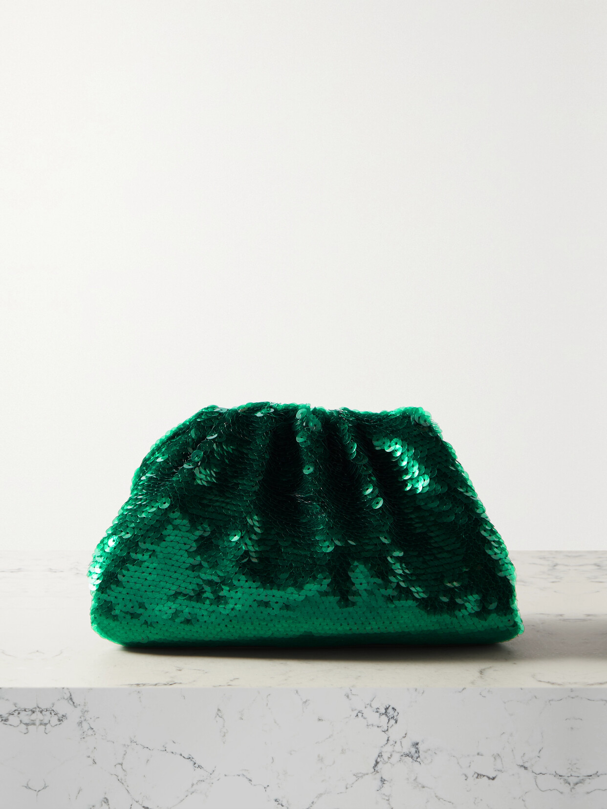 Bottega Veneta The Pouch Mini Sequined Leather Clutch In Green