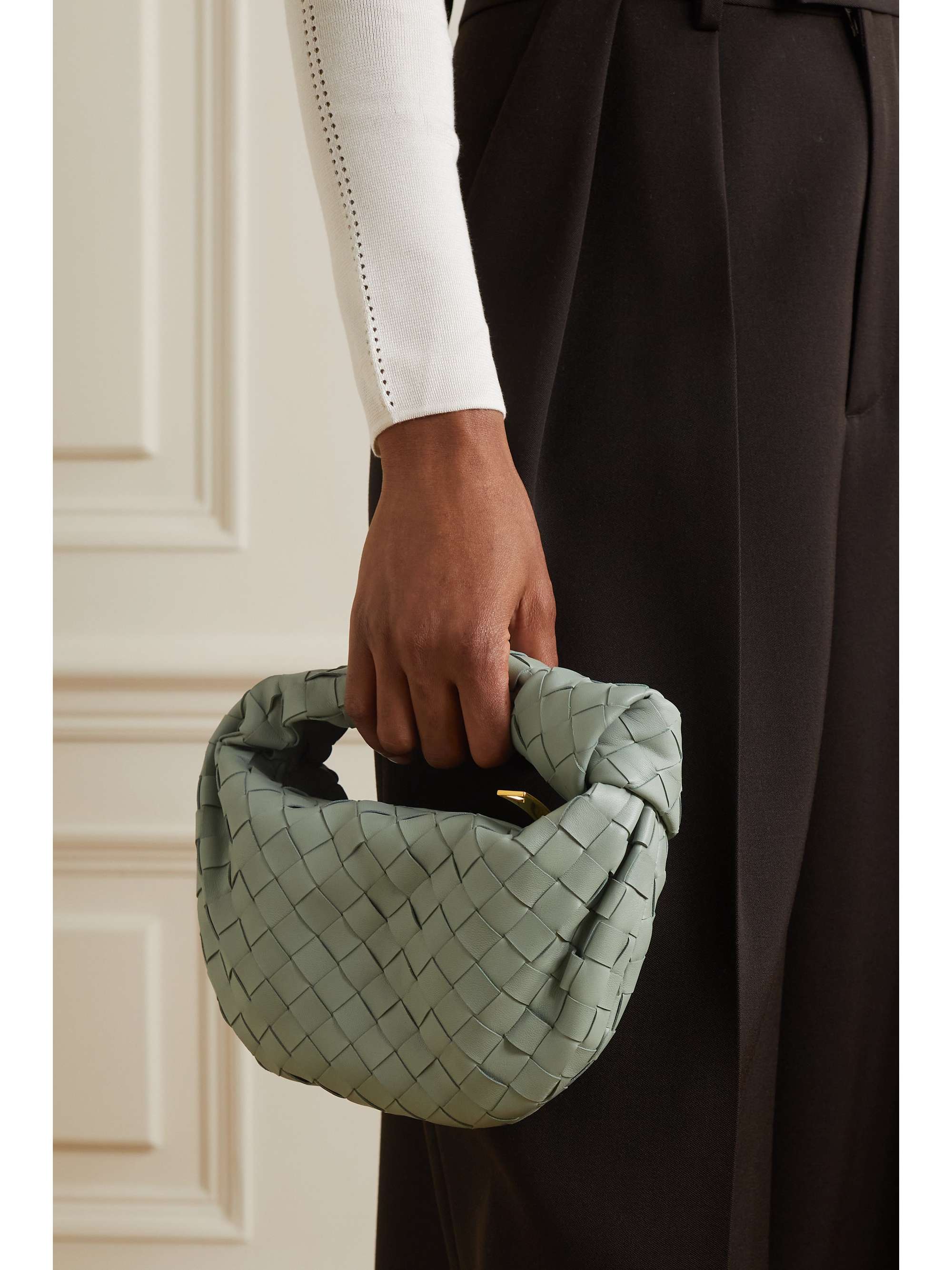 Jodie mini knotted intrecciato leather tote